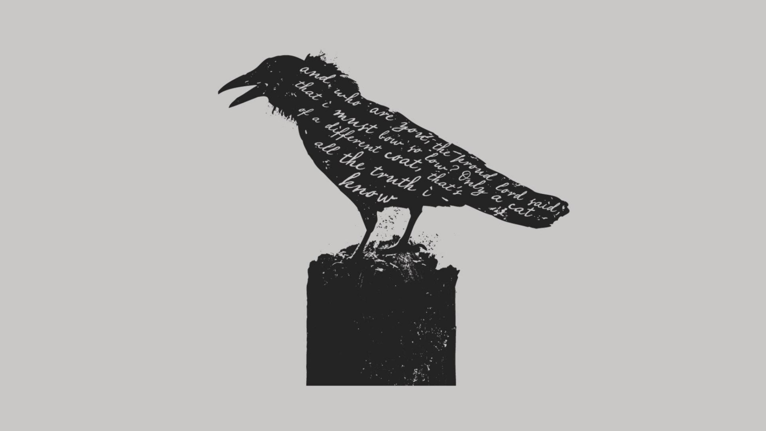 2560x1440  Wallpaper crow, bird, letters