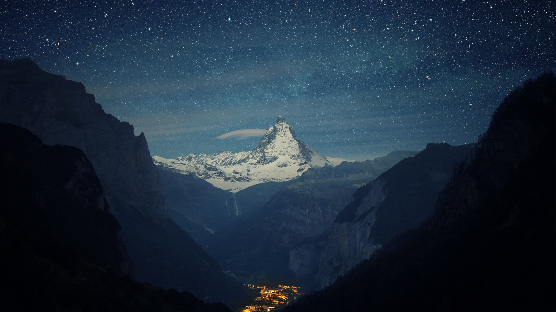 1920x1080  Wallpaper switzerland, alps, mountains, night, beautiful landscape