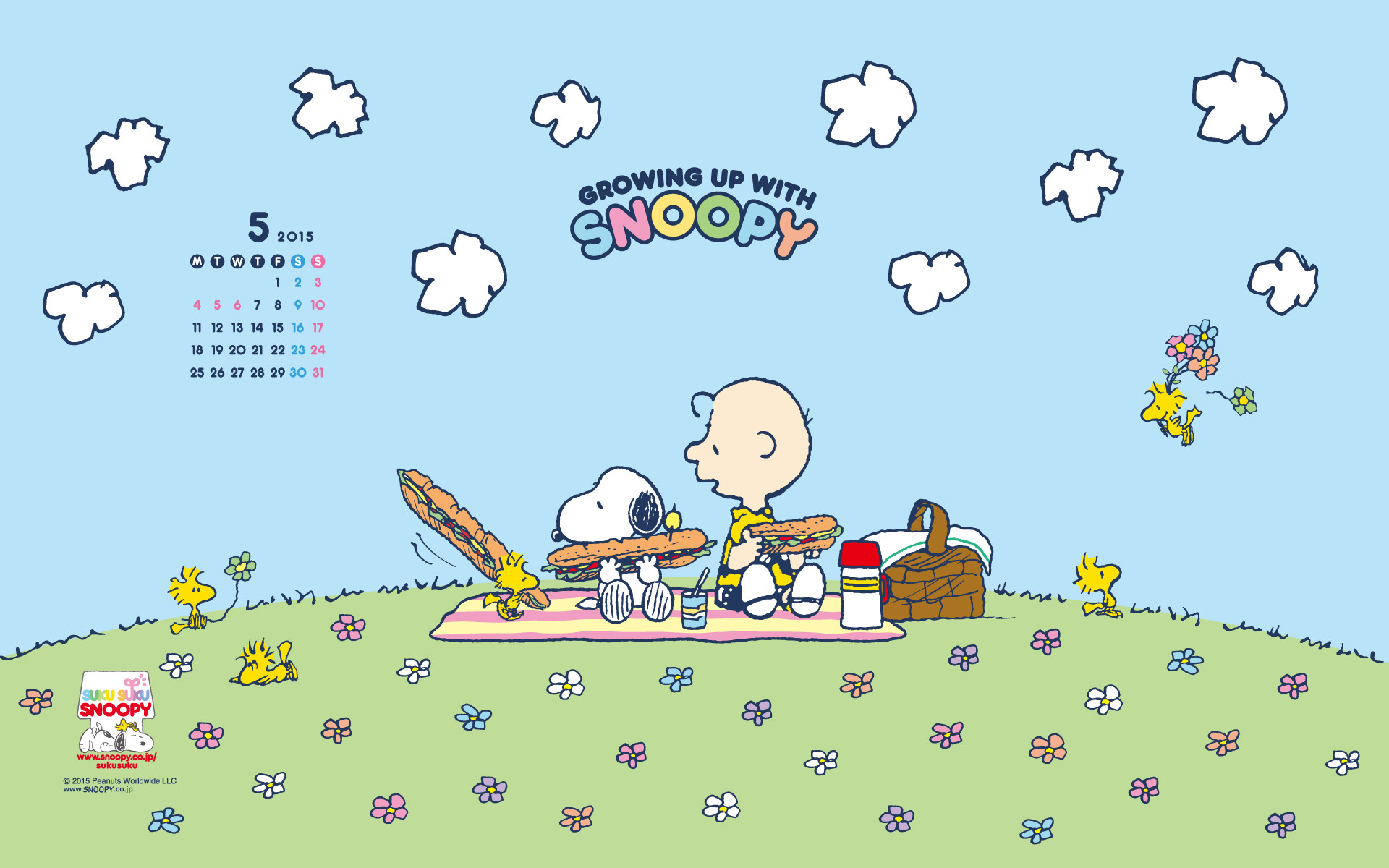 1920x1200 Snoopy, Charlie Brown and the Woodstocks, picnic time.