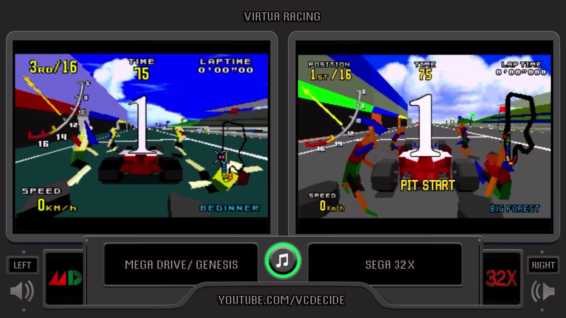 1920x1080 Virtua Racing (Sega Genesis/ Mega Drive vs 32x) Side by Side Comparison