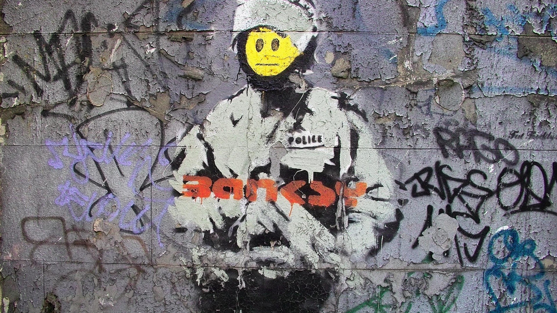 1920x1080 Banksy Smile, Banksy, Street Art, Streetart, Graffit, Smile