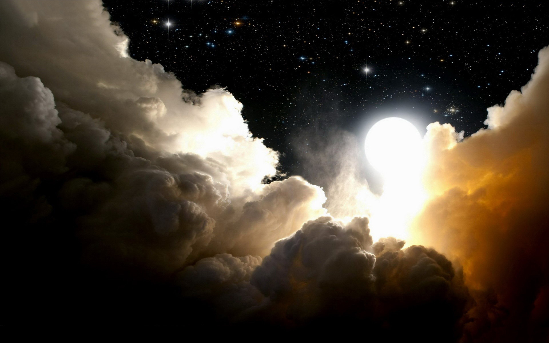 1920x1200 Space night clouds moon