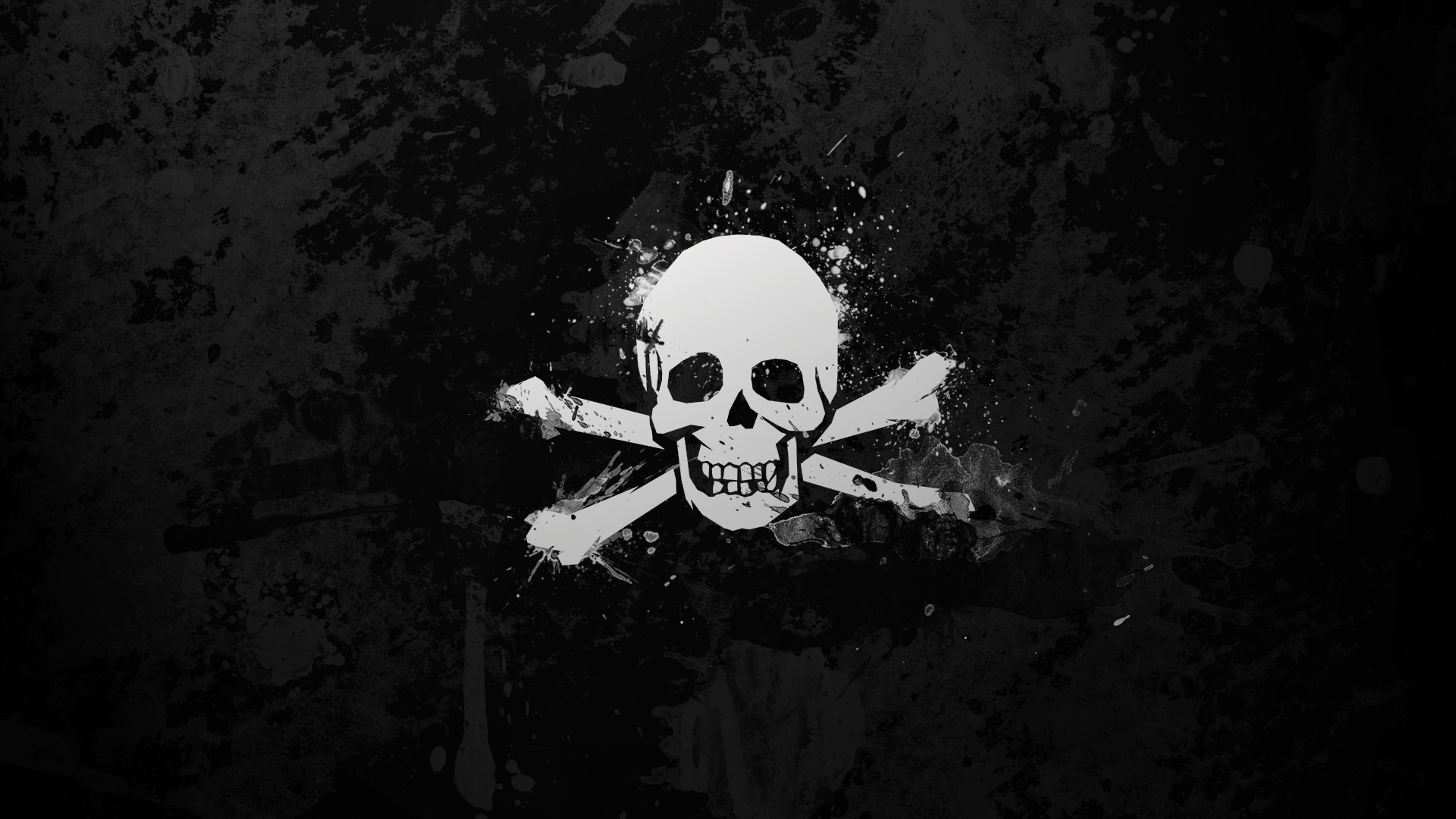 1920x1080  General  monochrome black white skull bones skull and  bones simple paint splatter simple background