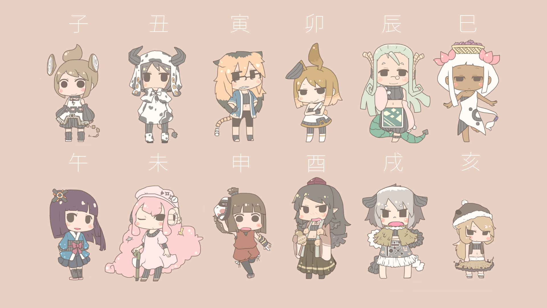 1920x1080 Tags: Anime, Inishie, Rat (Chinese Zodiac), Rooster (Chinese Zodiac