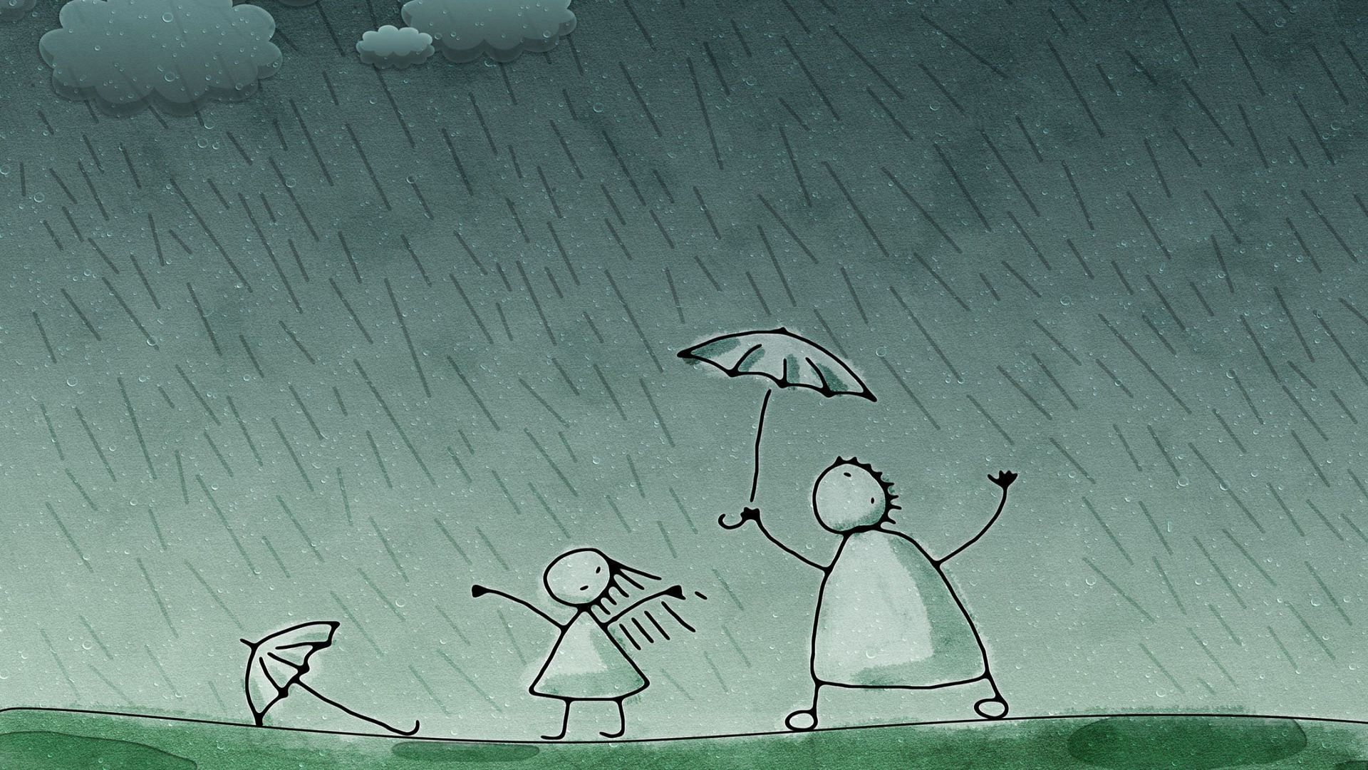 1920x1080 Father And Daughter In The Rain HD Charming Wallpaper Free.