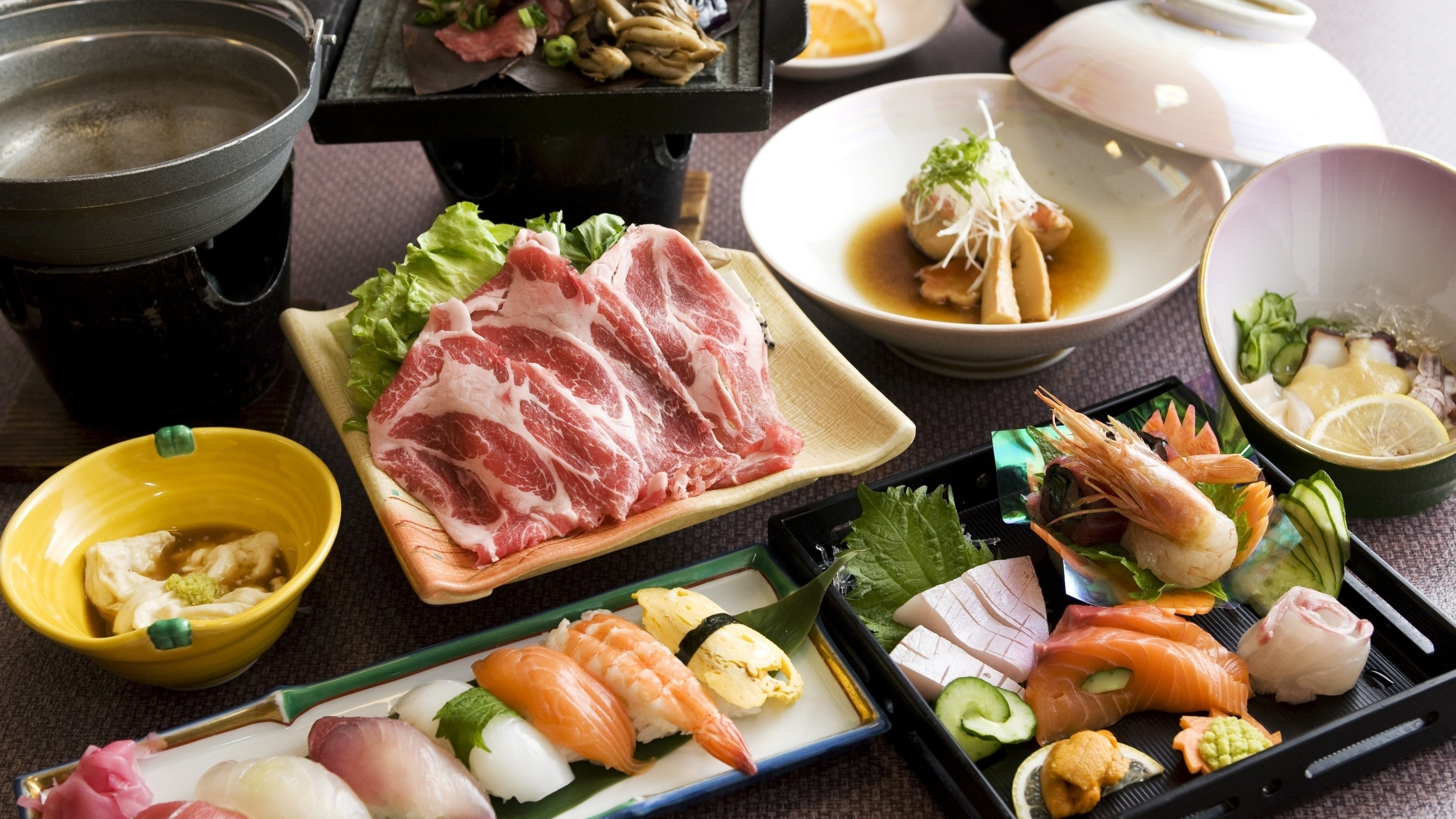 3840x2160  Wallpaper sushi, meat, seafood, fish, chinese cuisine