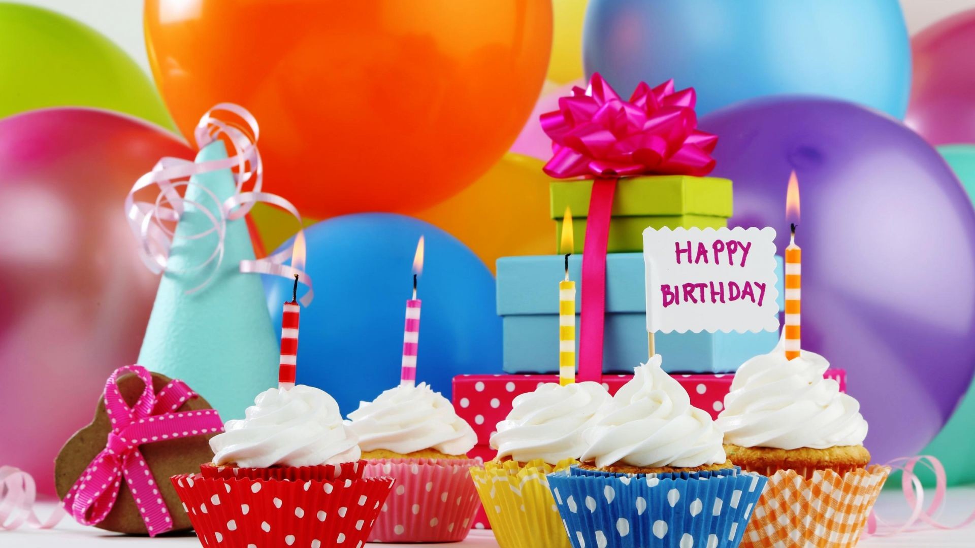 1920x1080 Happy Birthday Balloon Cupcake Gift Wallpaper | HD Birthday Wallpaper Free  Download ...