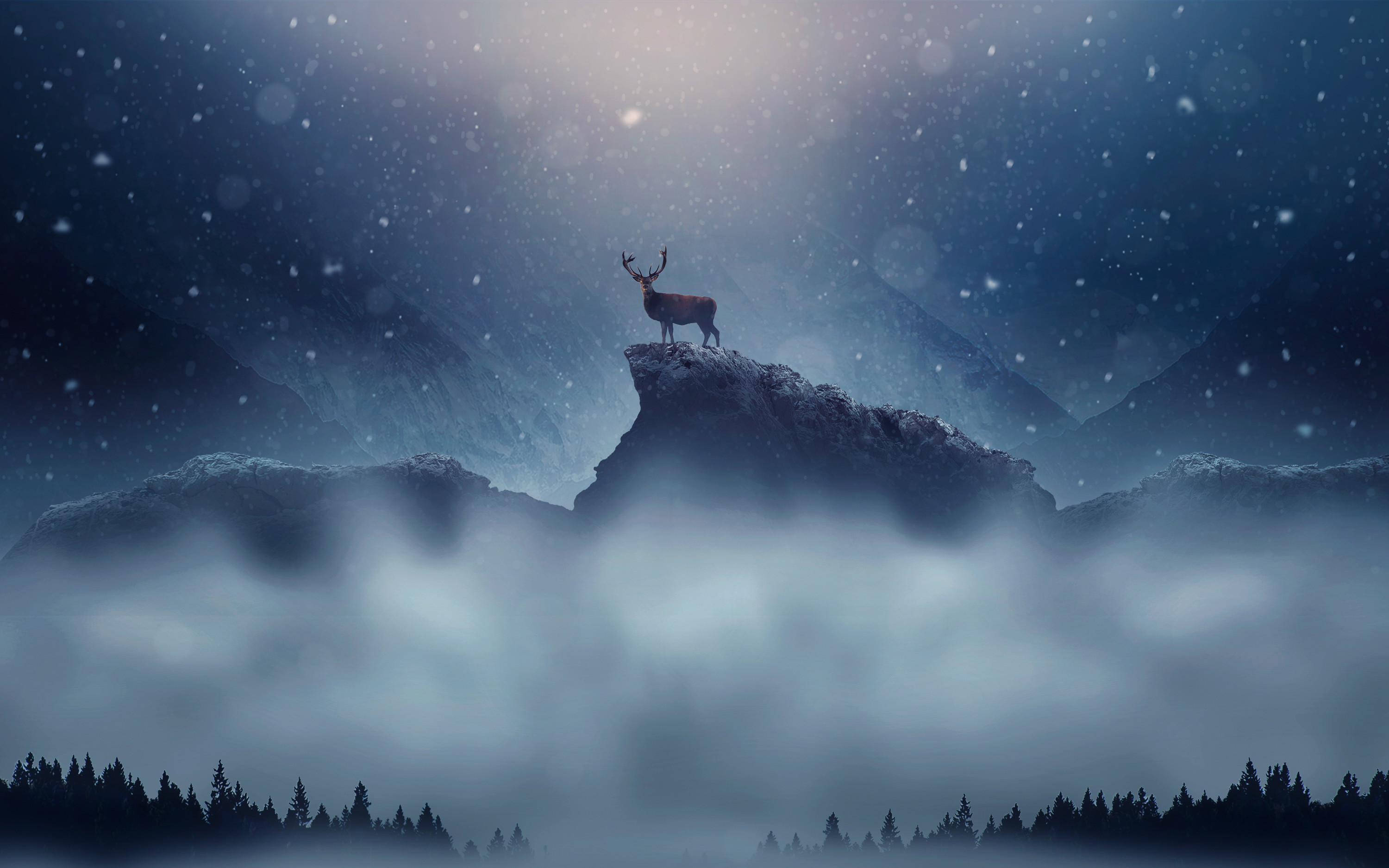 3000x1875 Christmas Deer Snowfall