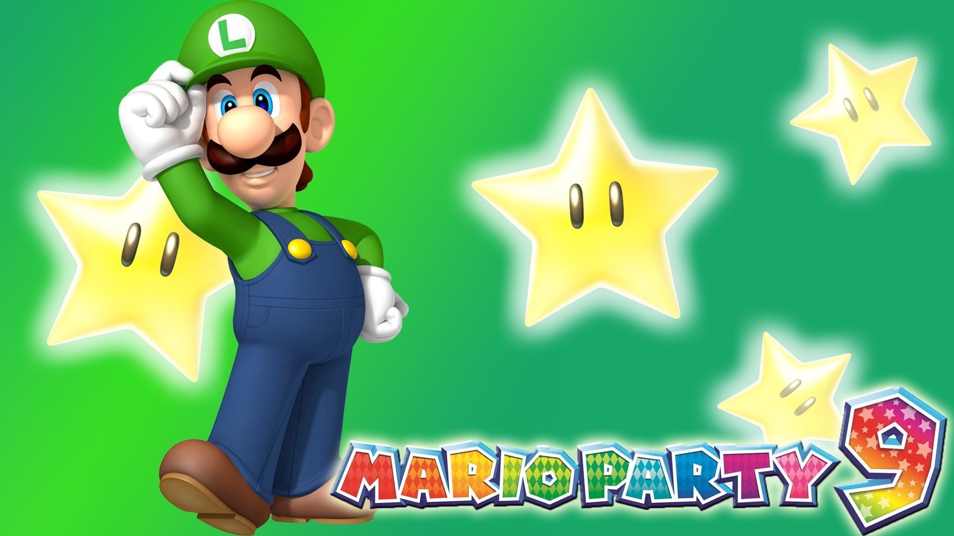 1920x1080 Mario Party Luigi Video Games Nintendo 9 Stars Green Background