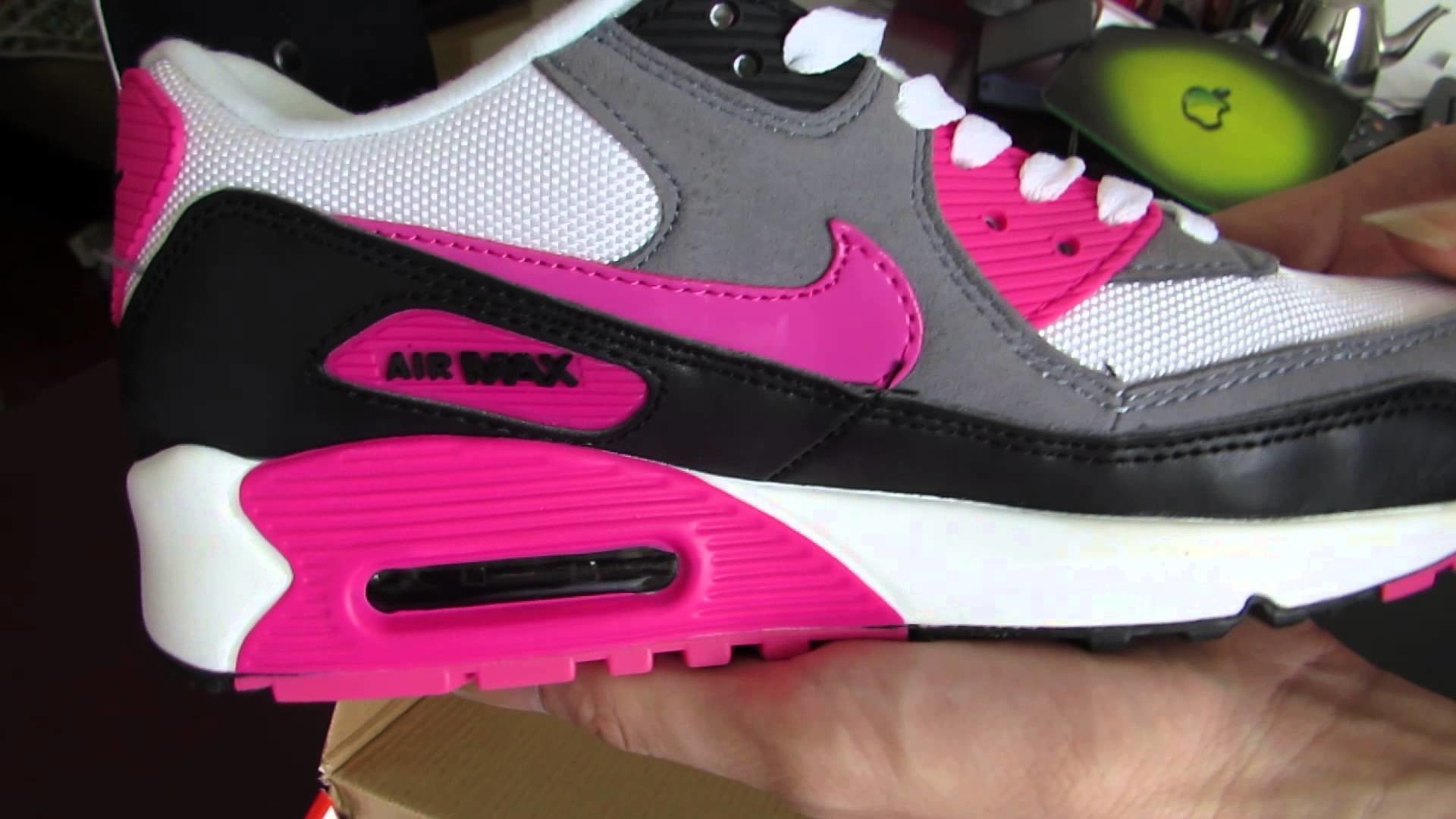 1920x1080 Nike Air Max 90 Women Essential White Pink Foil Black Trainers - YouTube