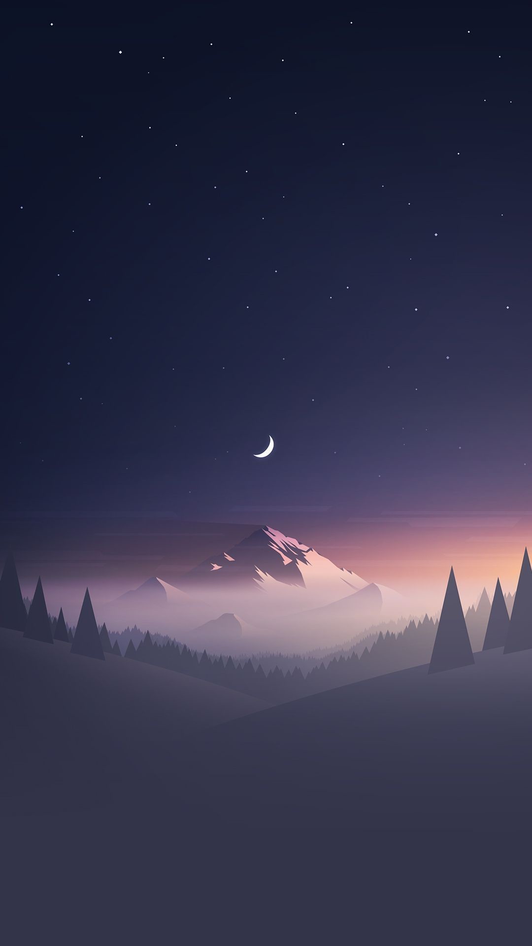 1080x1920 Stars And Moon Winter Mountain Landscape #iPhone #6 #wallpaper  #LandscapeWallpaper