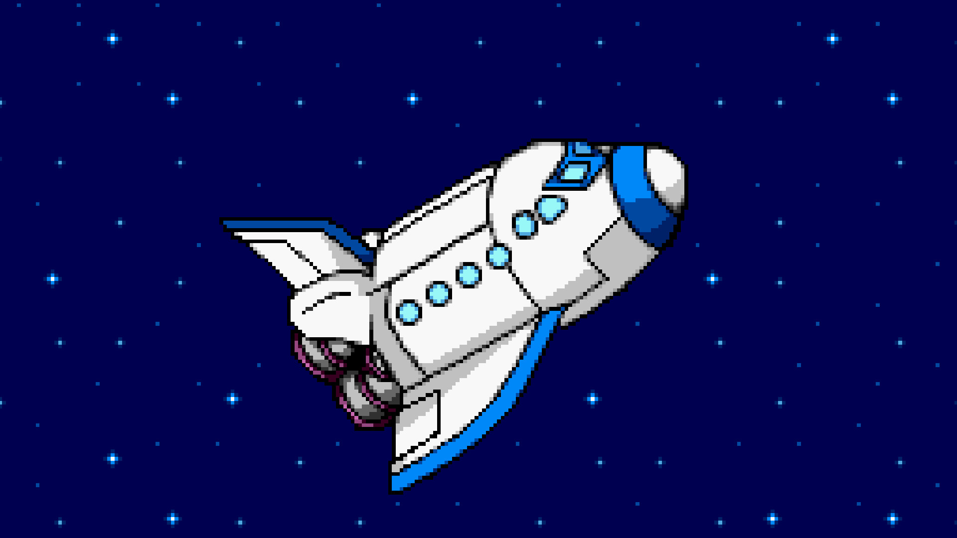1920x1080 General  digital art minimalism pixels pixel art universe space  stars spaceship rocket blue background bomberman