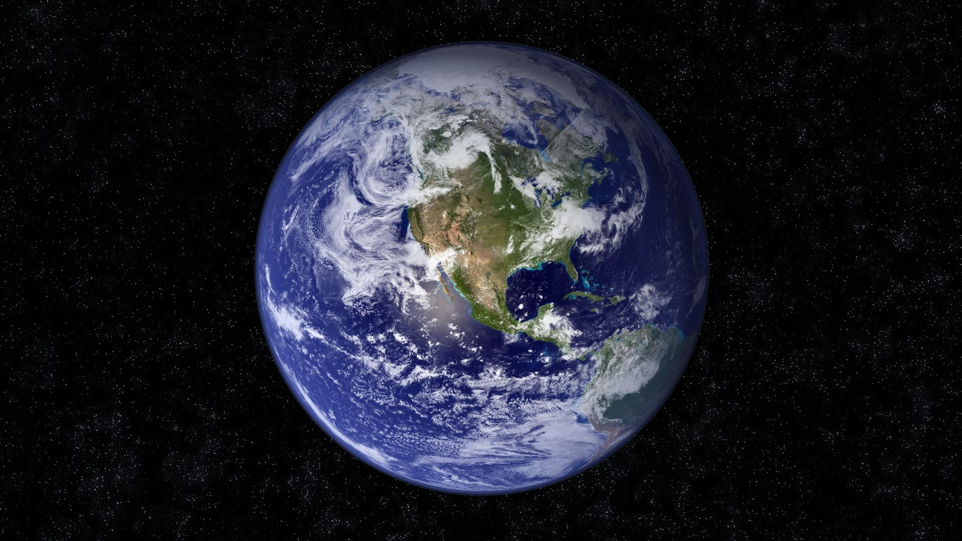 3840x2160 Preview wallpaper earth, planet, blue, black, stars 