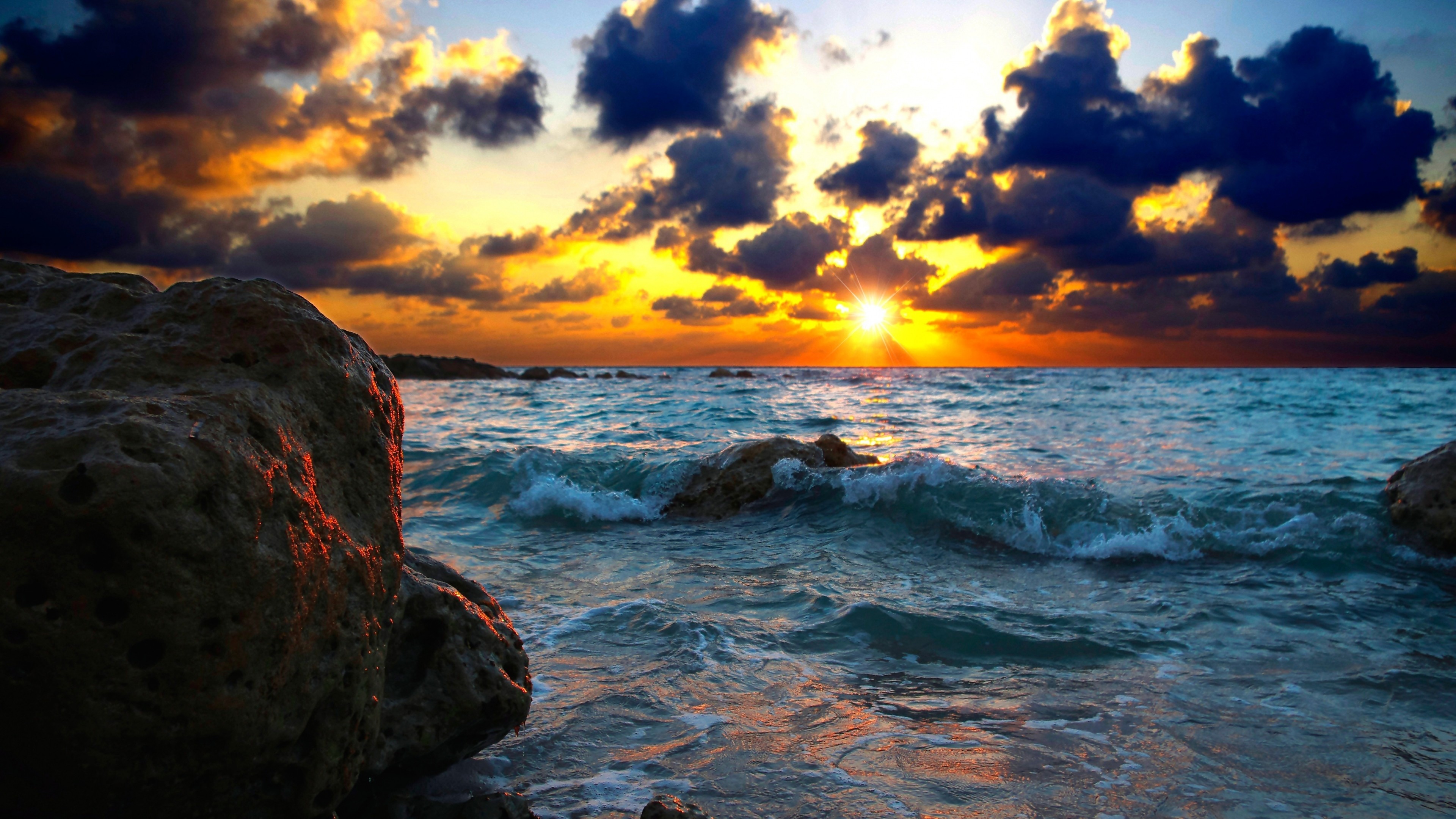 3840x2160 ... Background 4K Ultra HD.  Wallpaper sea, surf, sunset, stones