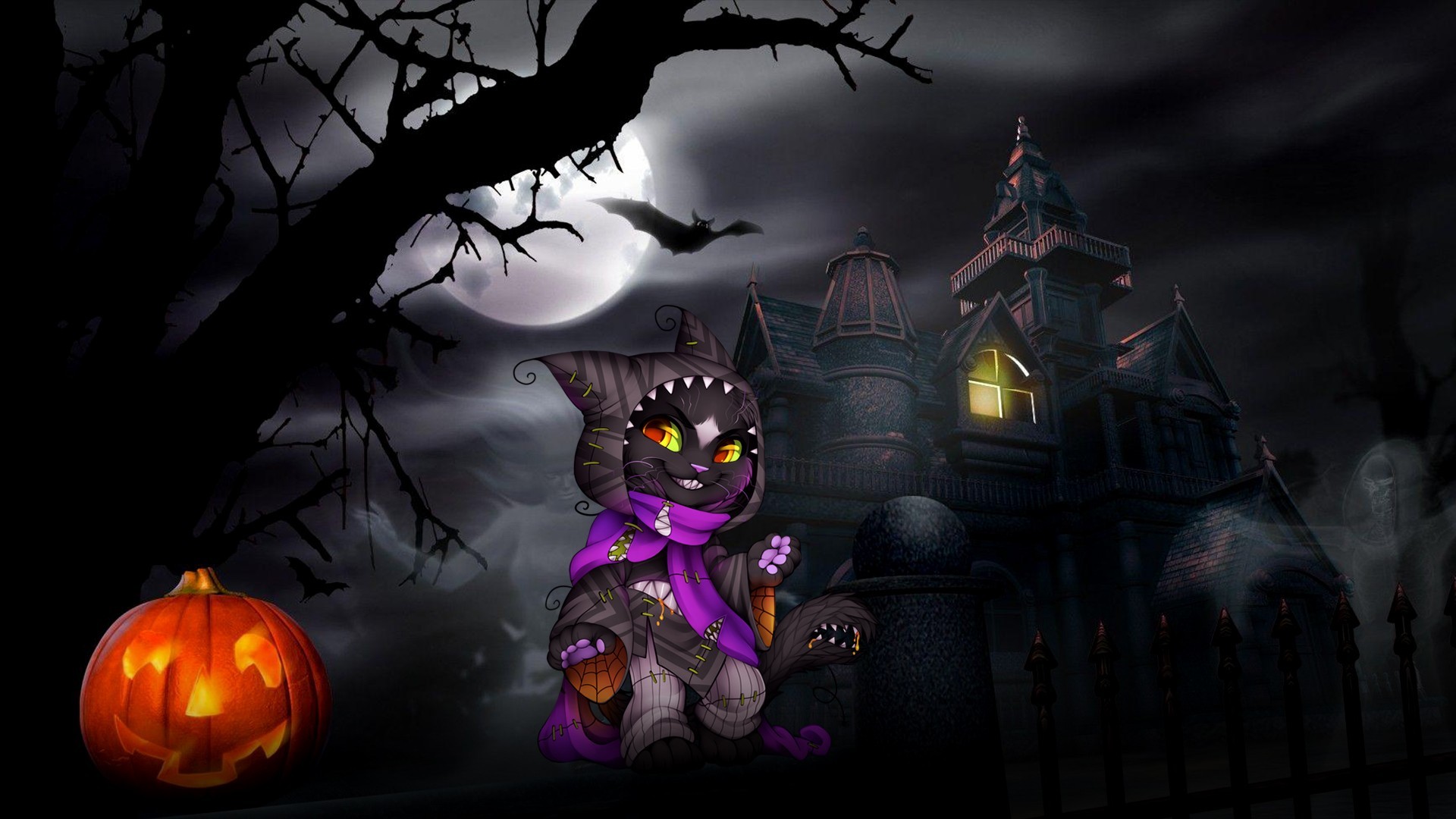 1920x1080 Halloween Black Cat Wallpaper HD 34680