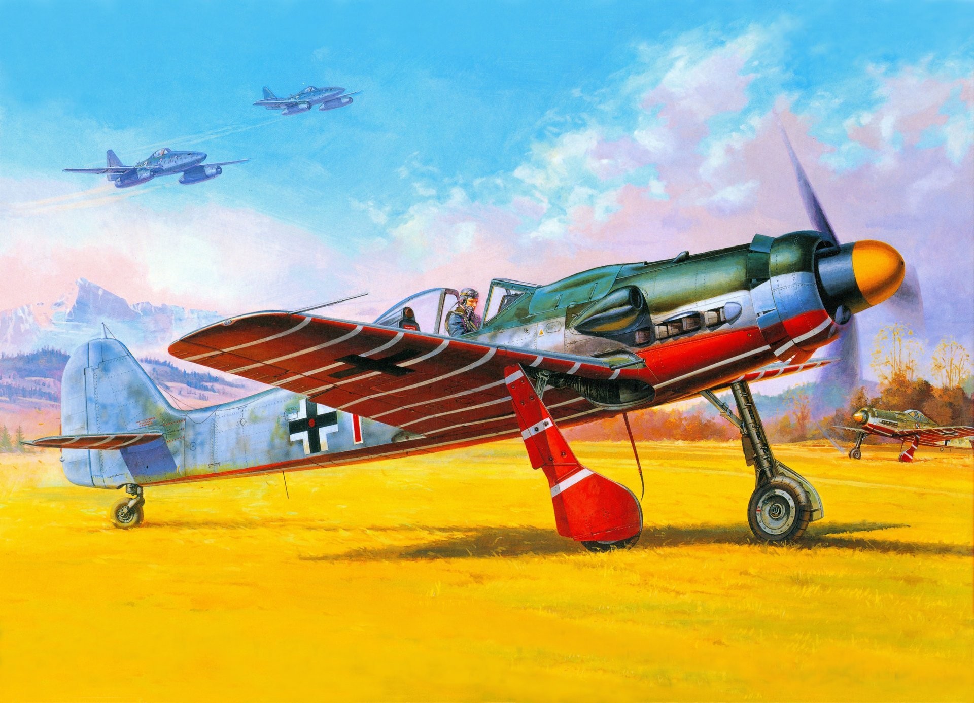 1920x1386 art airport german to land fighter-bombers fw - 190 d - 9 to sky