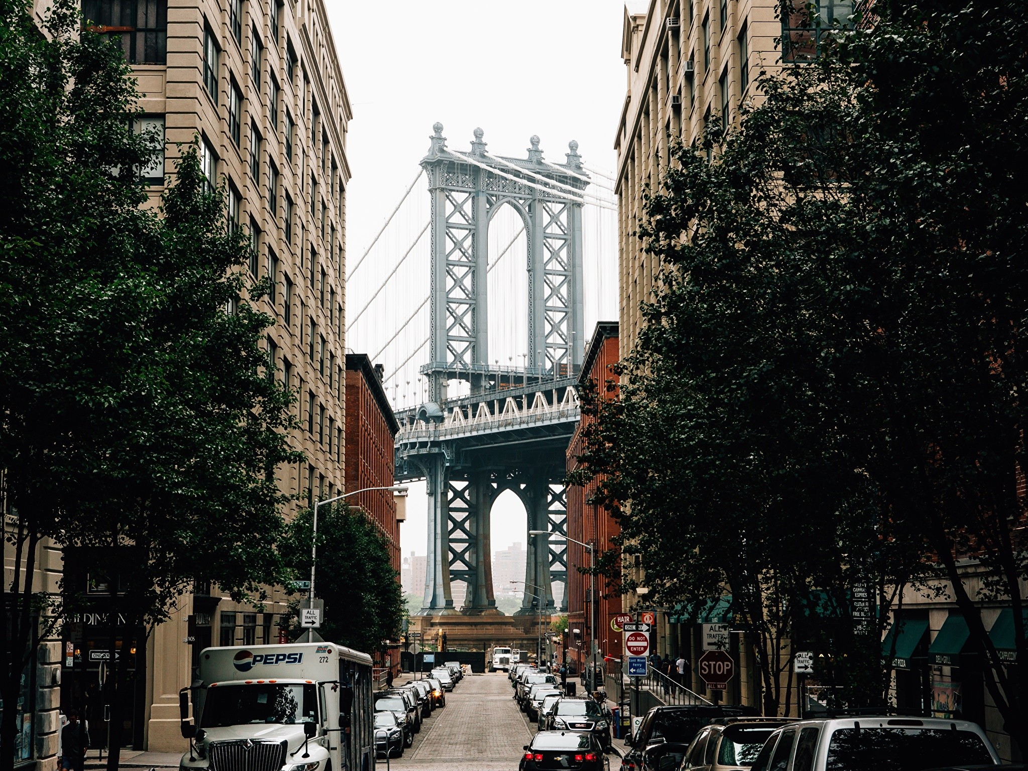 2048x1536 Photo New York City USA Brooklyn Bridge Bridges Street Cities 