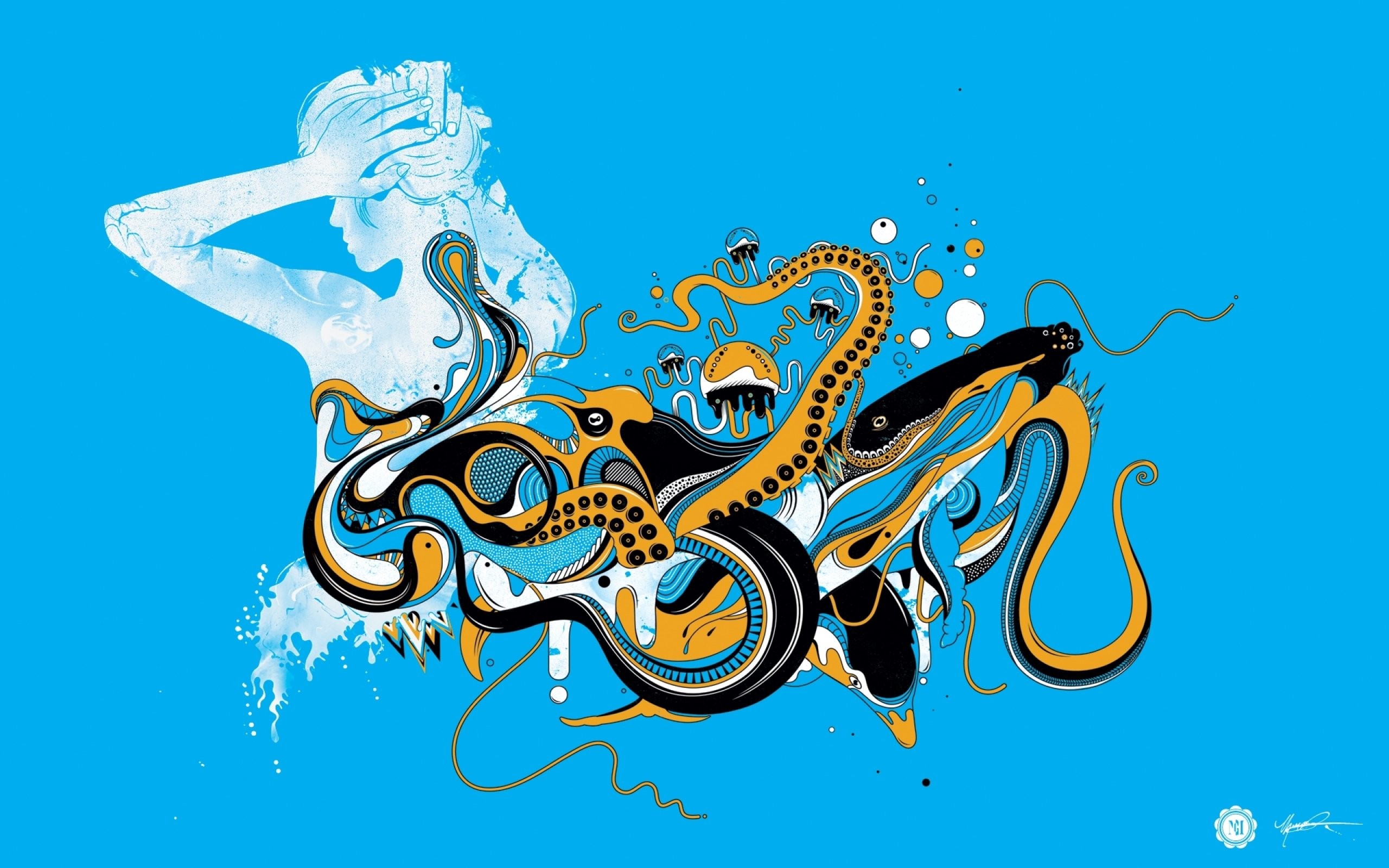 2560x1600 OCTOPUS sealife underwater ocean sea art artwork psychedelic wallpaper
