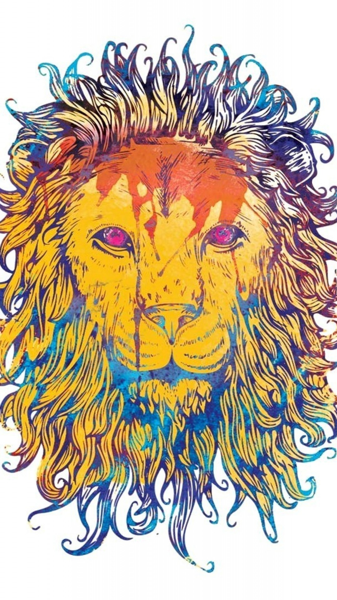1080x1920  Wallpaper lion, drawing, colorful, king, king of beasts