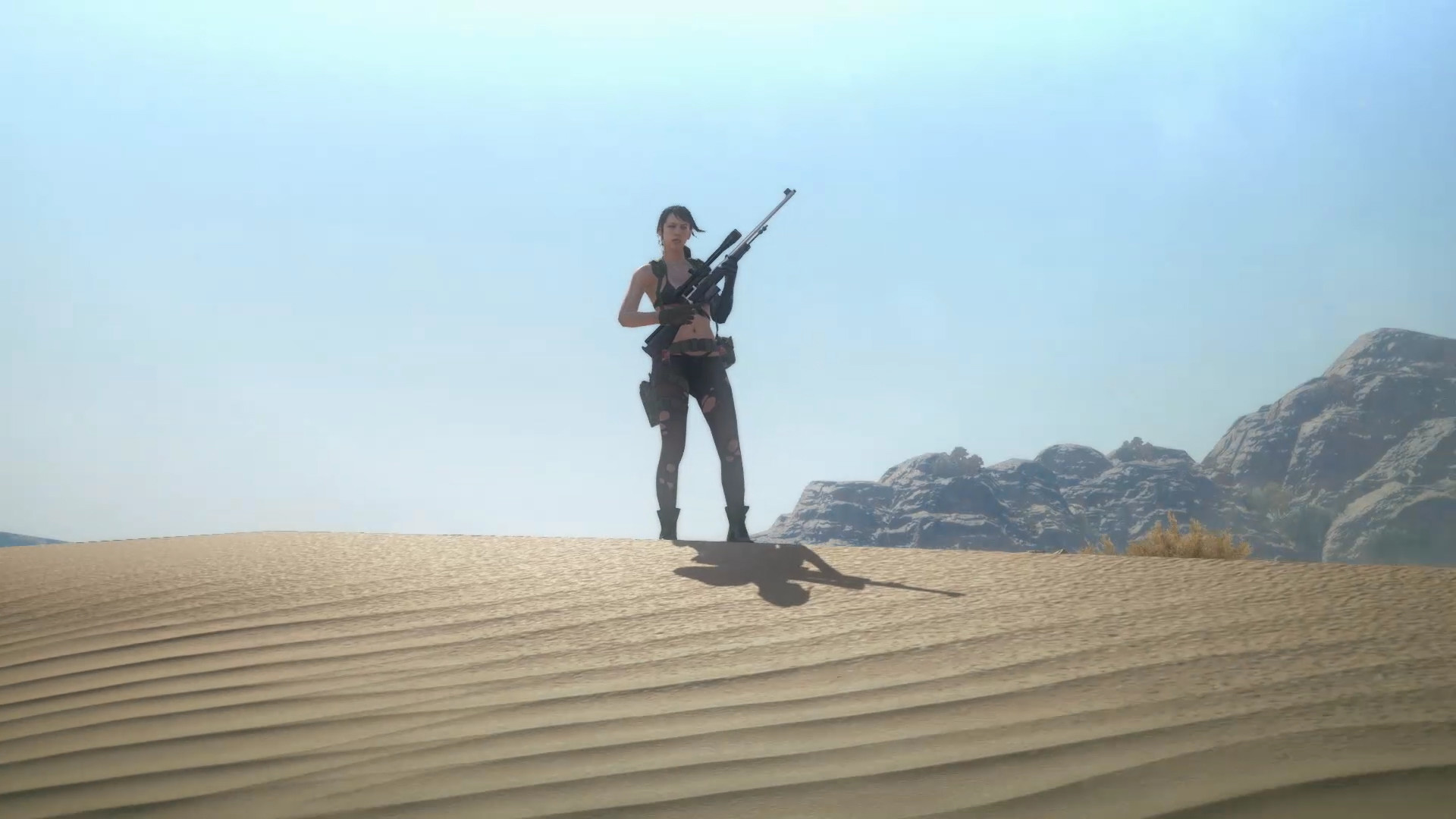 1920x1080 Quiet, striking a pose in the desert as part of her "Main character  standing in the distance looking cool" class for Mother Base.