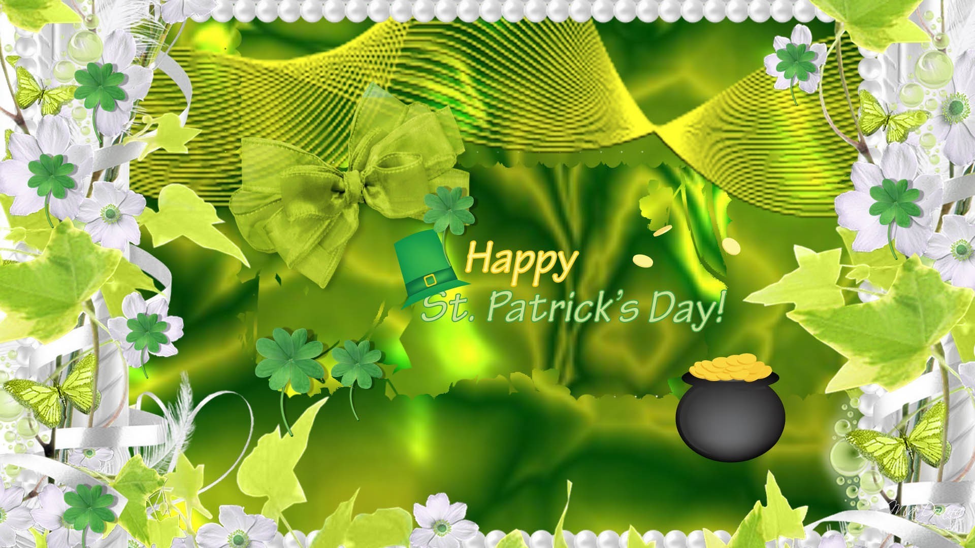 1920x1080 Day Floral Persona Flowers Ivy Shamrocks Green Gold Firefox Patricks Pot  Saint Irish Ribbons Exotic Flower Desktop Wallpaper - 
