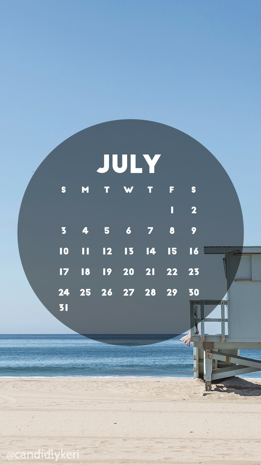 1080x1920 Beach Scene California lifeguard stand July 2016 calendar wallpaper free  download for iPhone android or desktop