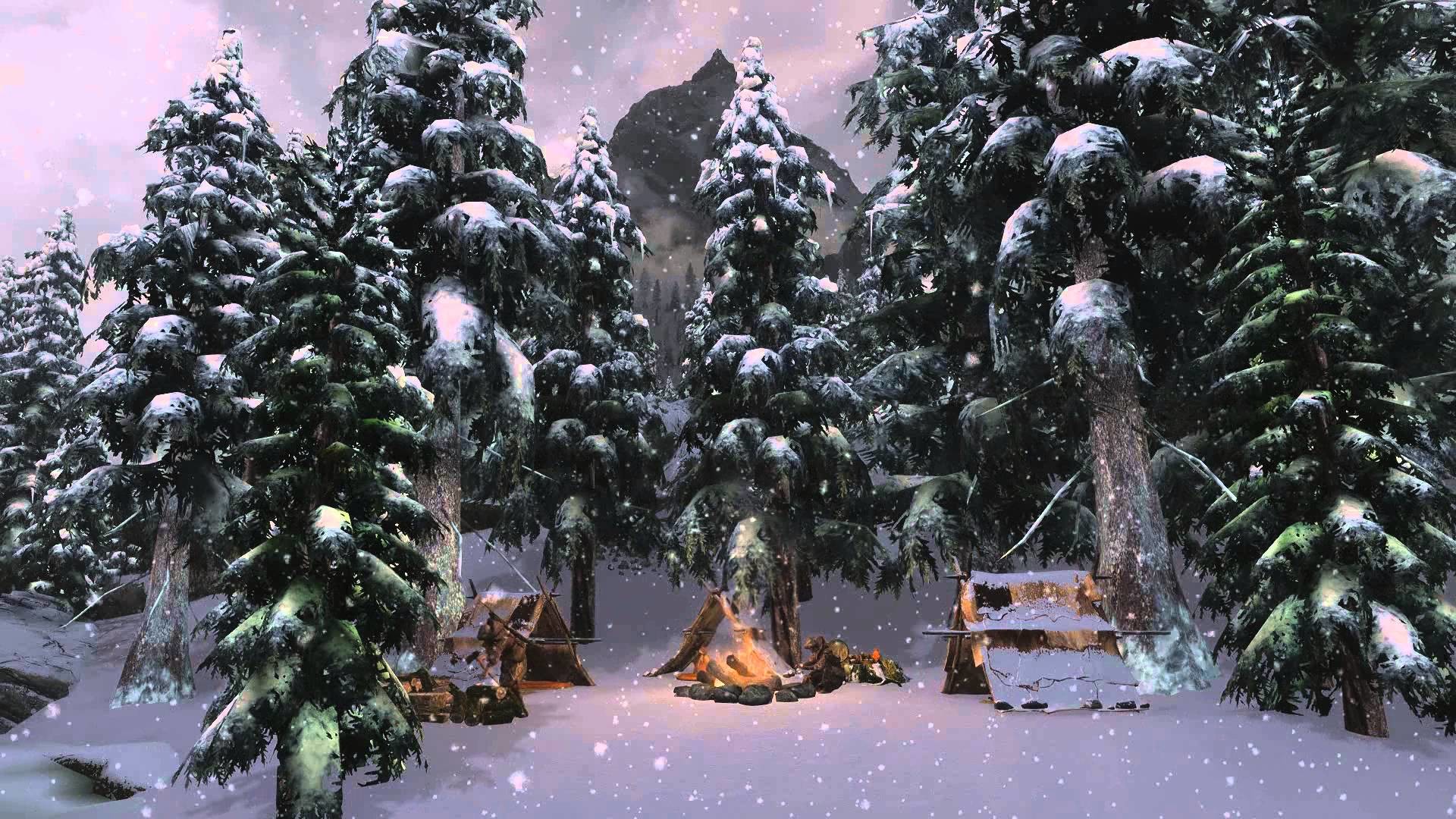 1920x1080 Animated Desktop Wallpaper - Winter Skyrim - Campfire