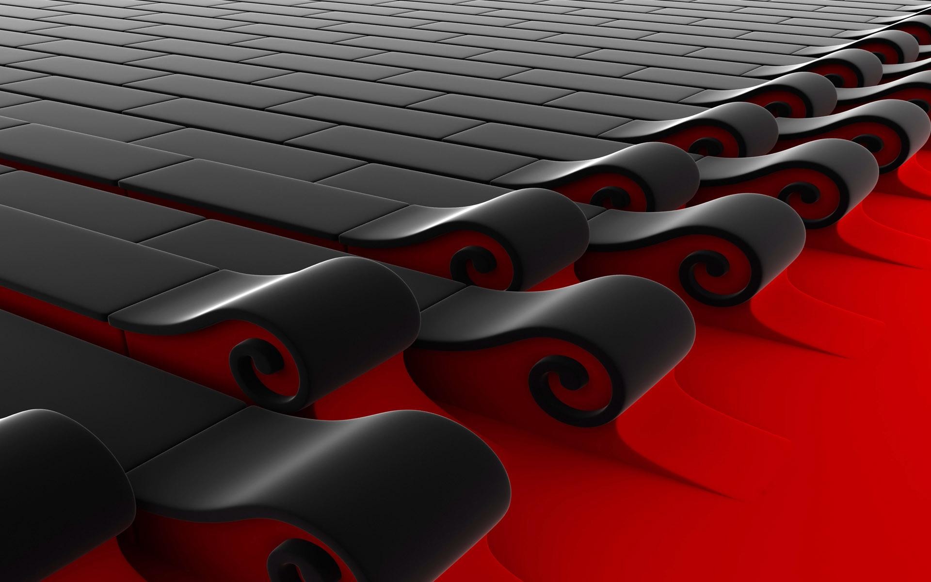 1920x1200 Black and red waves in 3d wallpaper