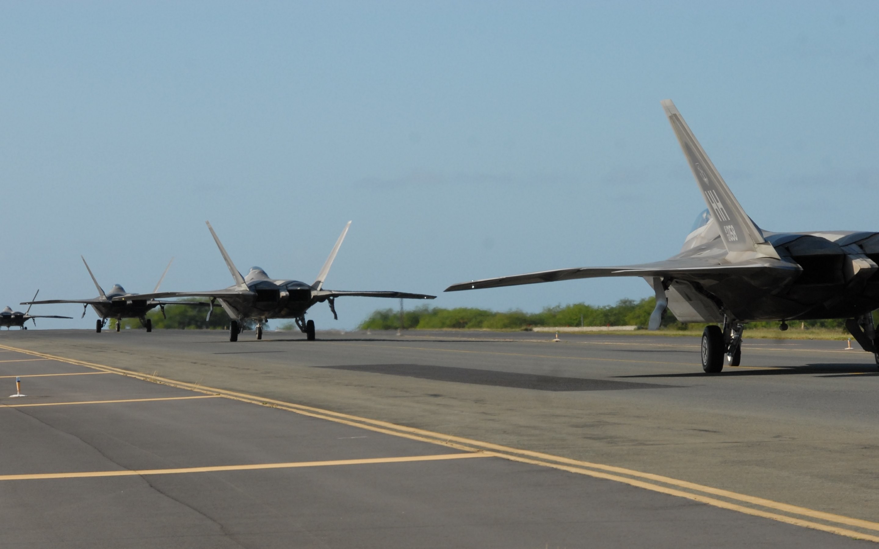 2880x1800 Four F22 Raptors are on the runway in this new picture Â· Download the  wallpaper for apply in 4K, HD and wide screens from listed links under CC  license by ...