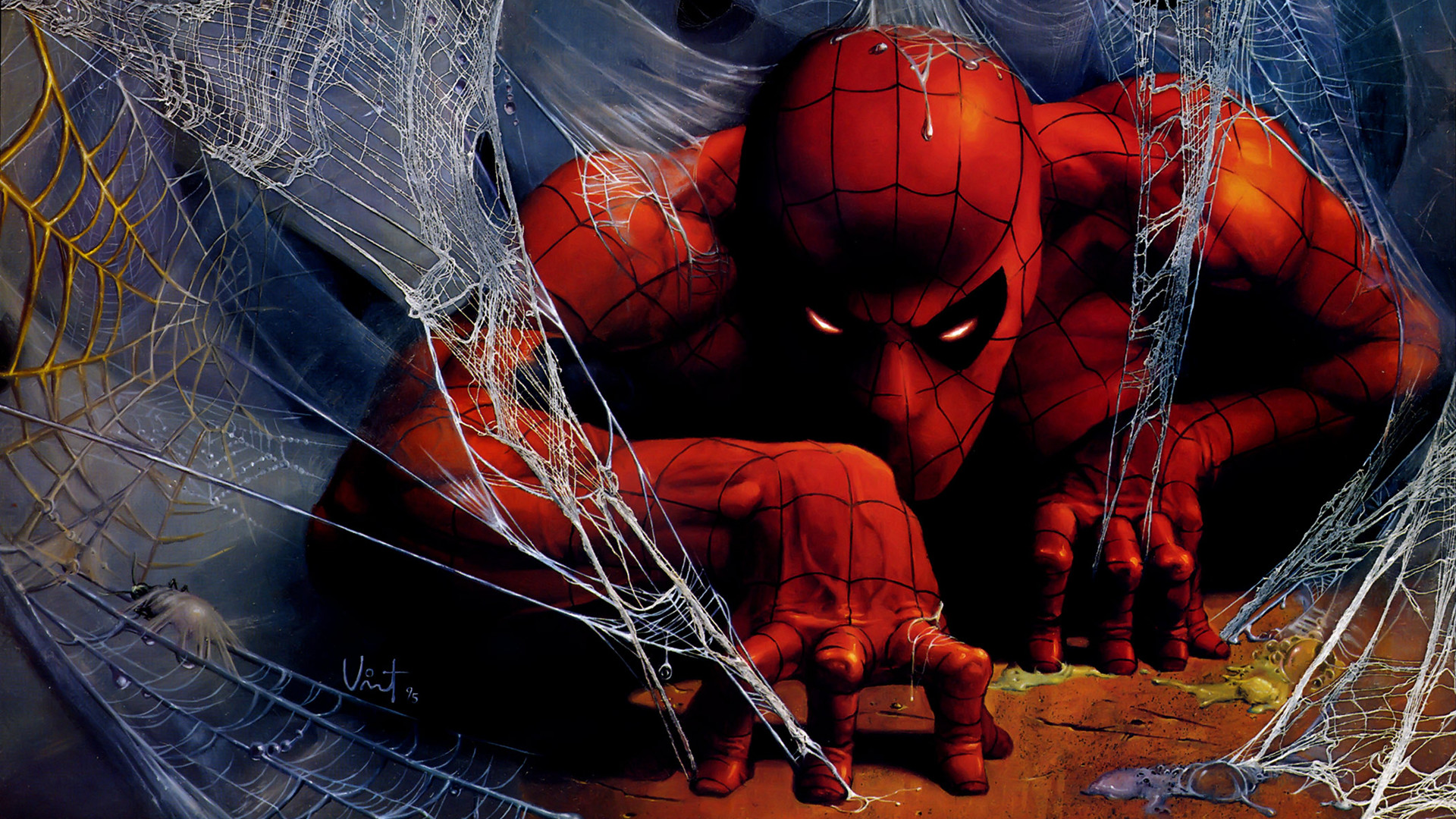 1920x1080 Preview wallpaper spider man, spiderman, web, art 