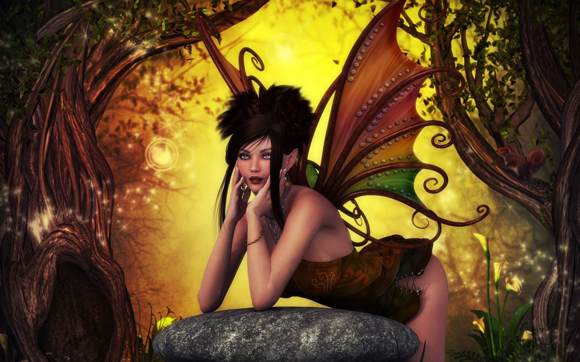 1920x1200 art fairy wings girl forest fantasy stone protein