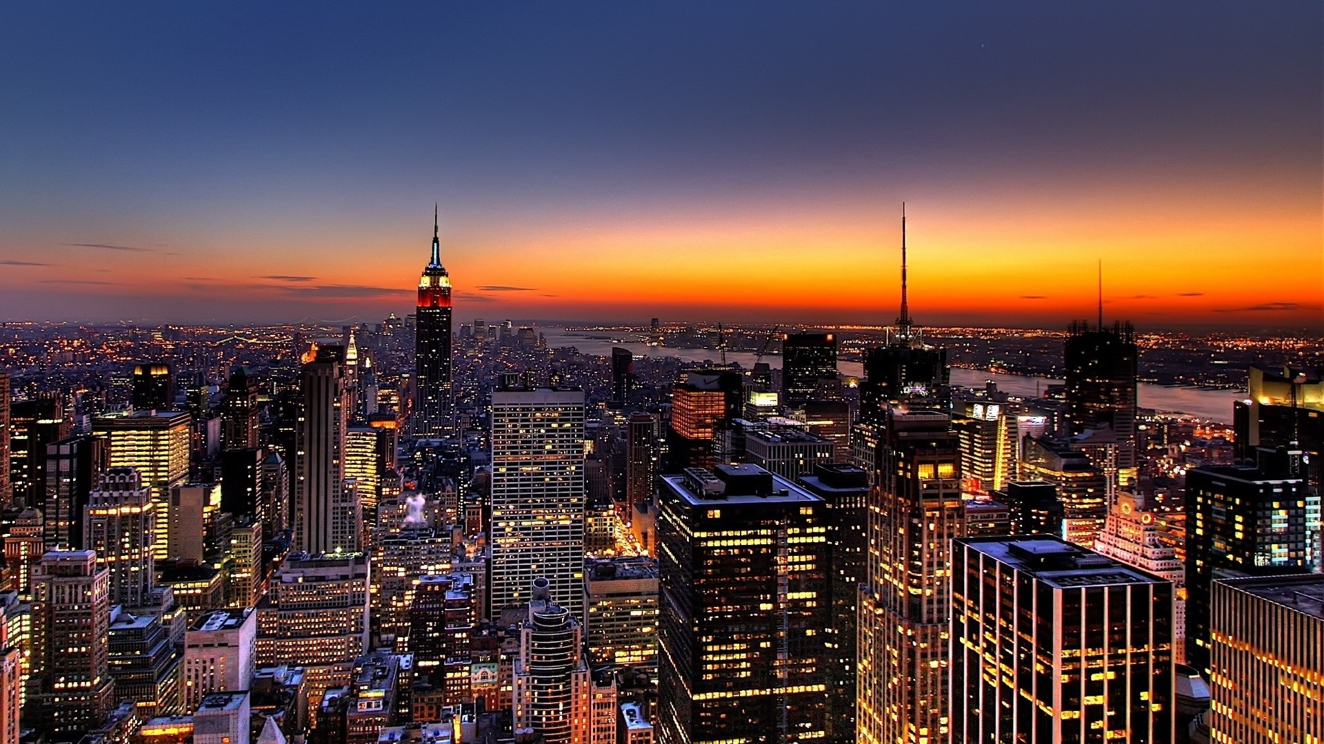 1920x1080 Preview wallpaper new york, night, skyscrapers, top view 