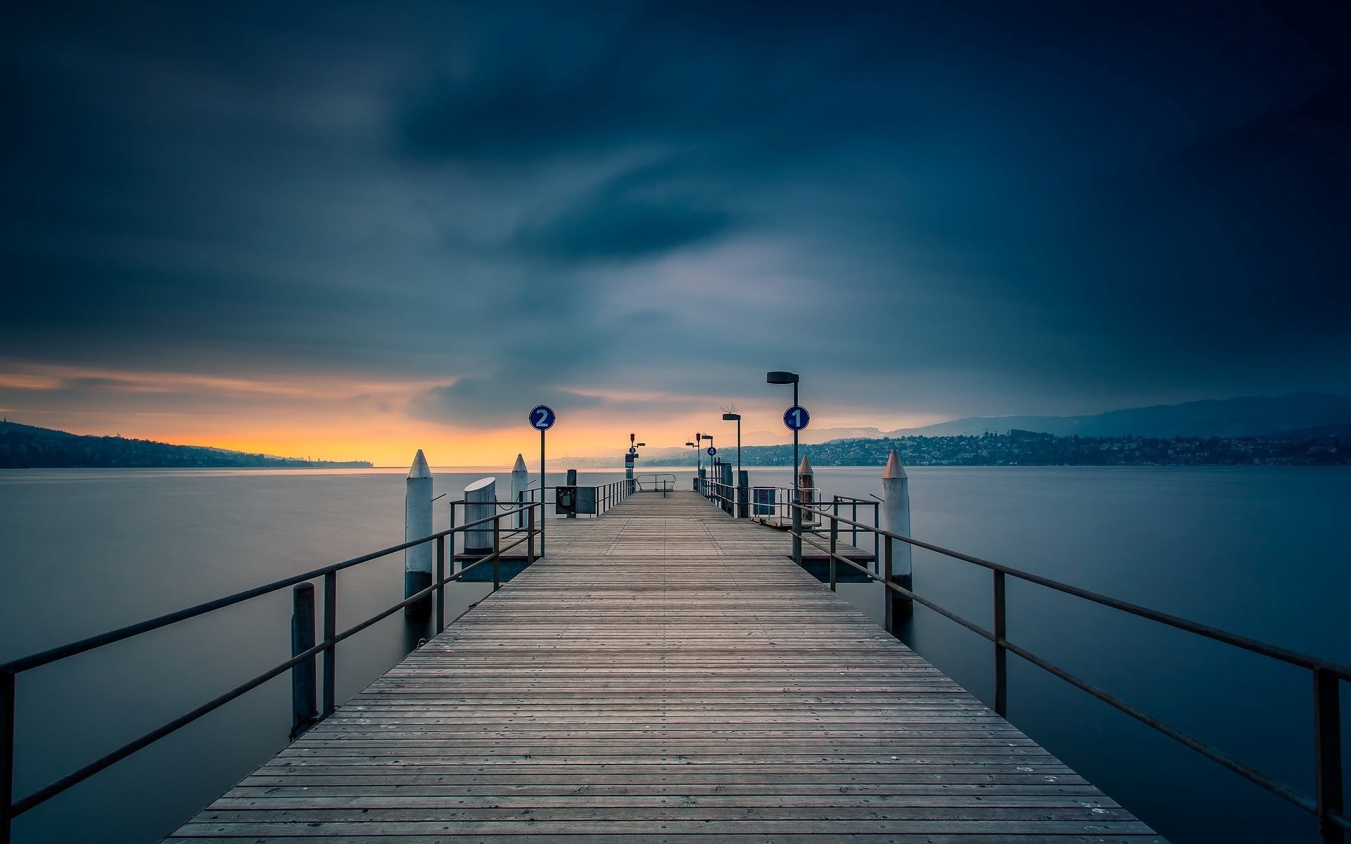 1920x1200 wooden pier in the evening with wide landscape picture