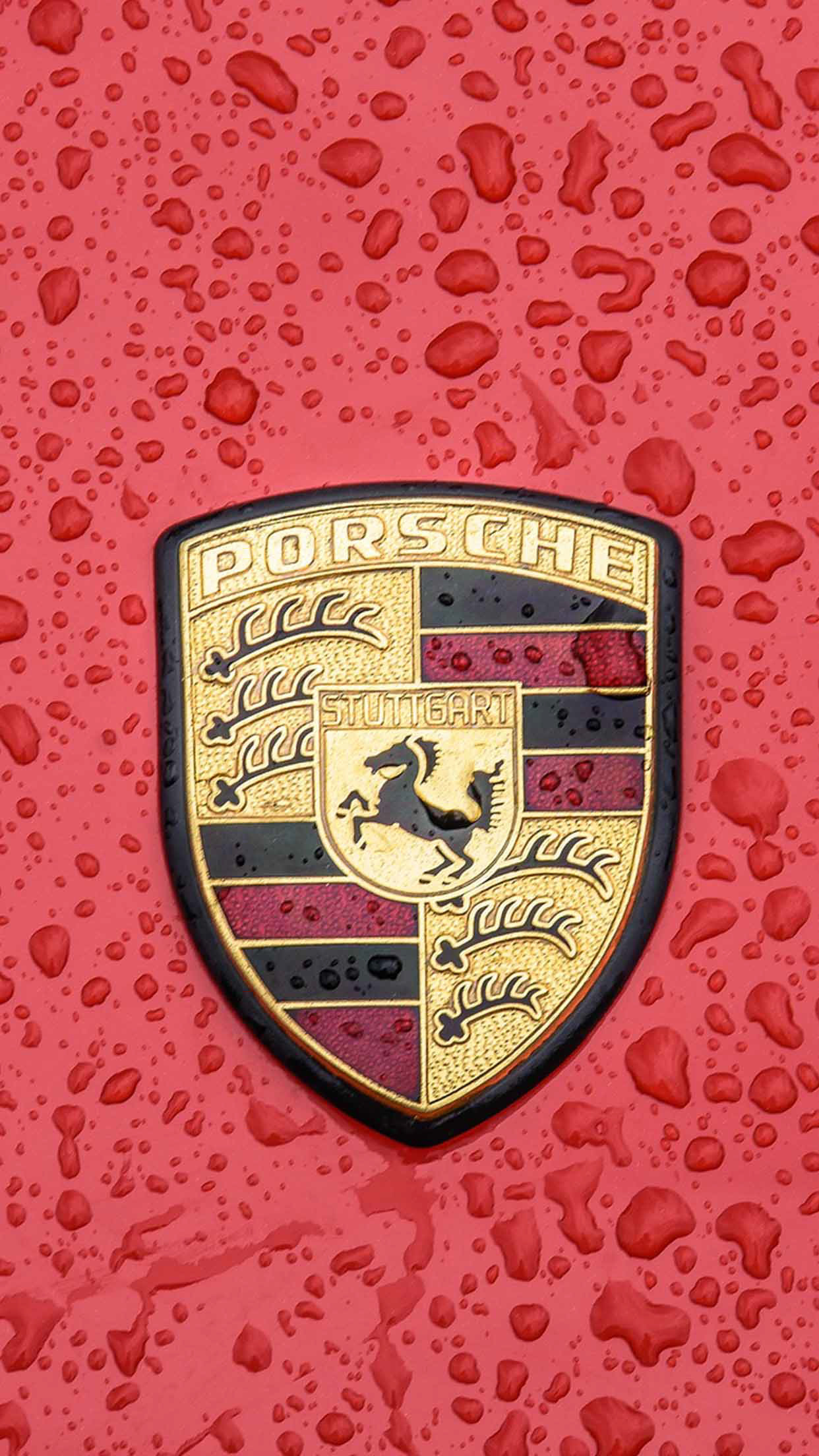 1242x2208 Porsche red logo with rain