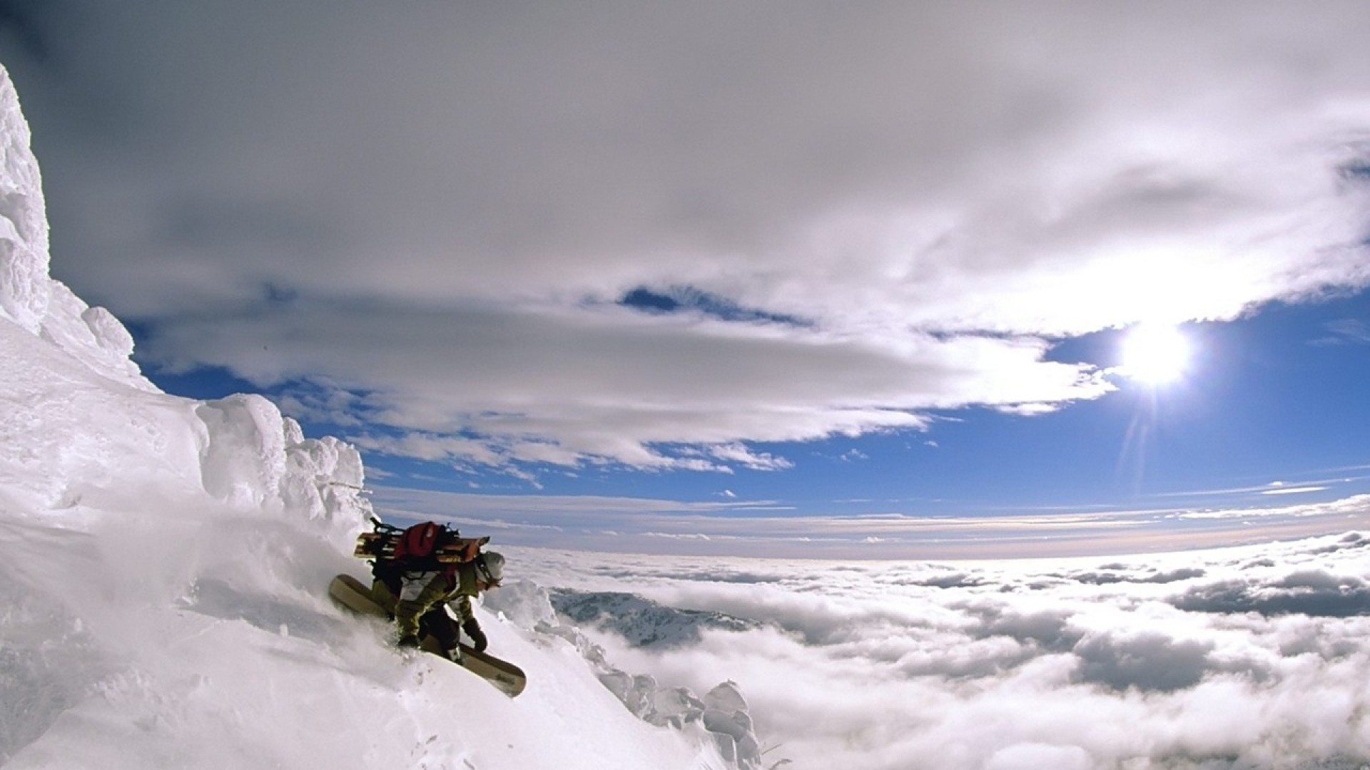 1920x1080 Preview wallpaper extreme, descent, vertical, snowboard, height, mountain,  person 