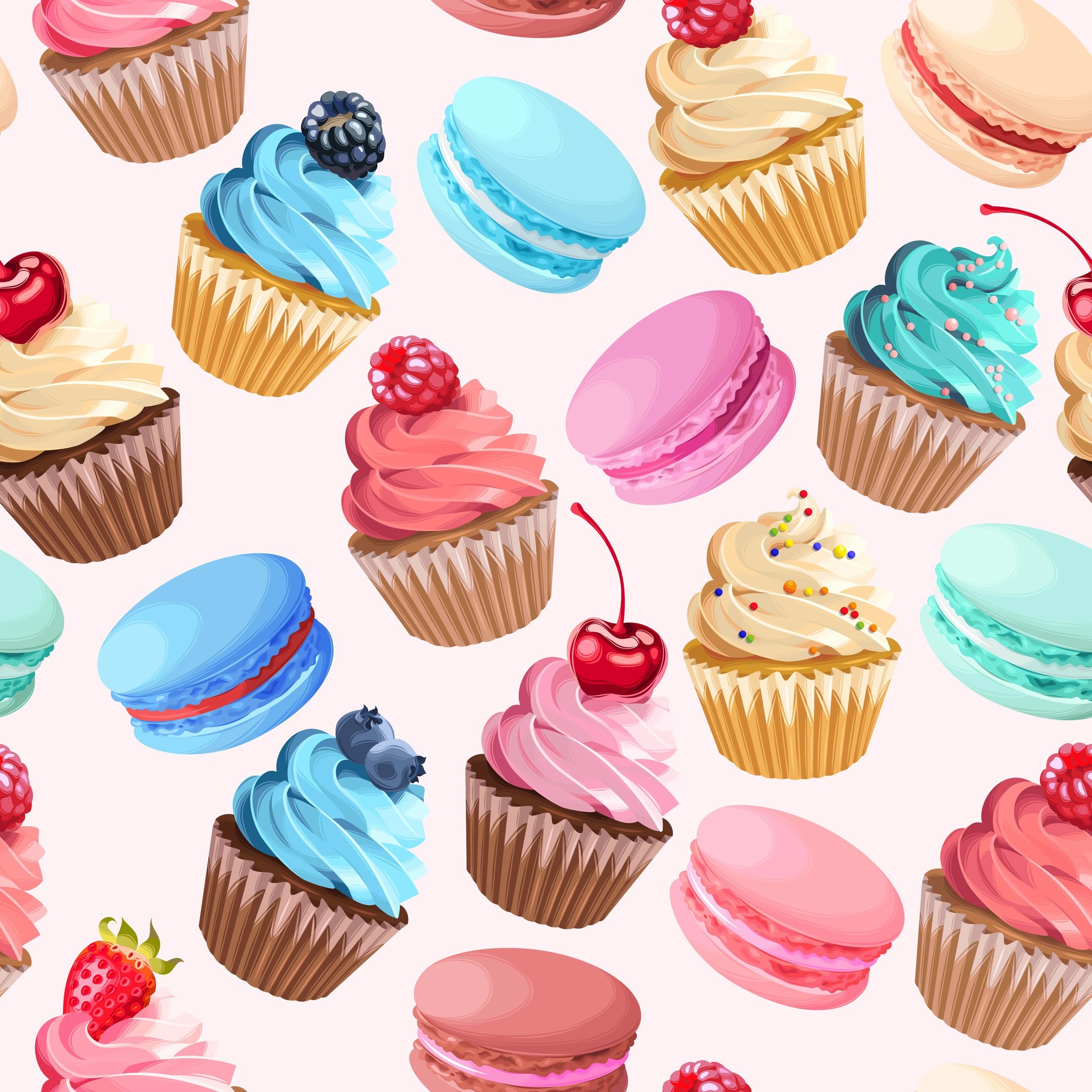 2160x2160 Buy Sweets Seamless Pattern by Greylilac on GraphicRiver. Varicolored  macarons and cupcakes vector seamless background