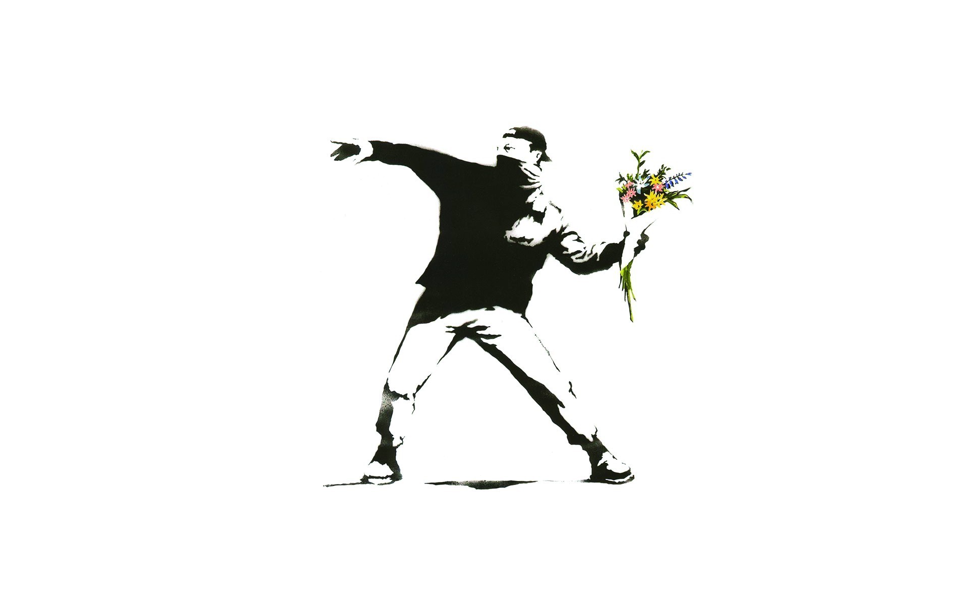 1920x1200 minimalism, White Background, Banksy, Graffiti, Men, Flowers, Selective  Coloring, Protestors Wallpapers HD / Desktop and Mobile Backgrounds