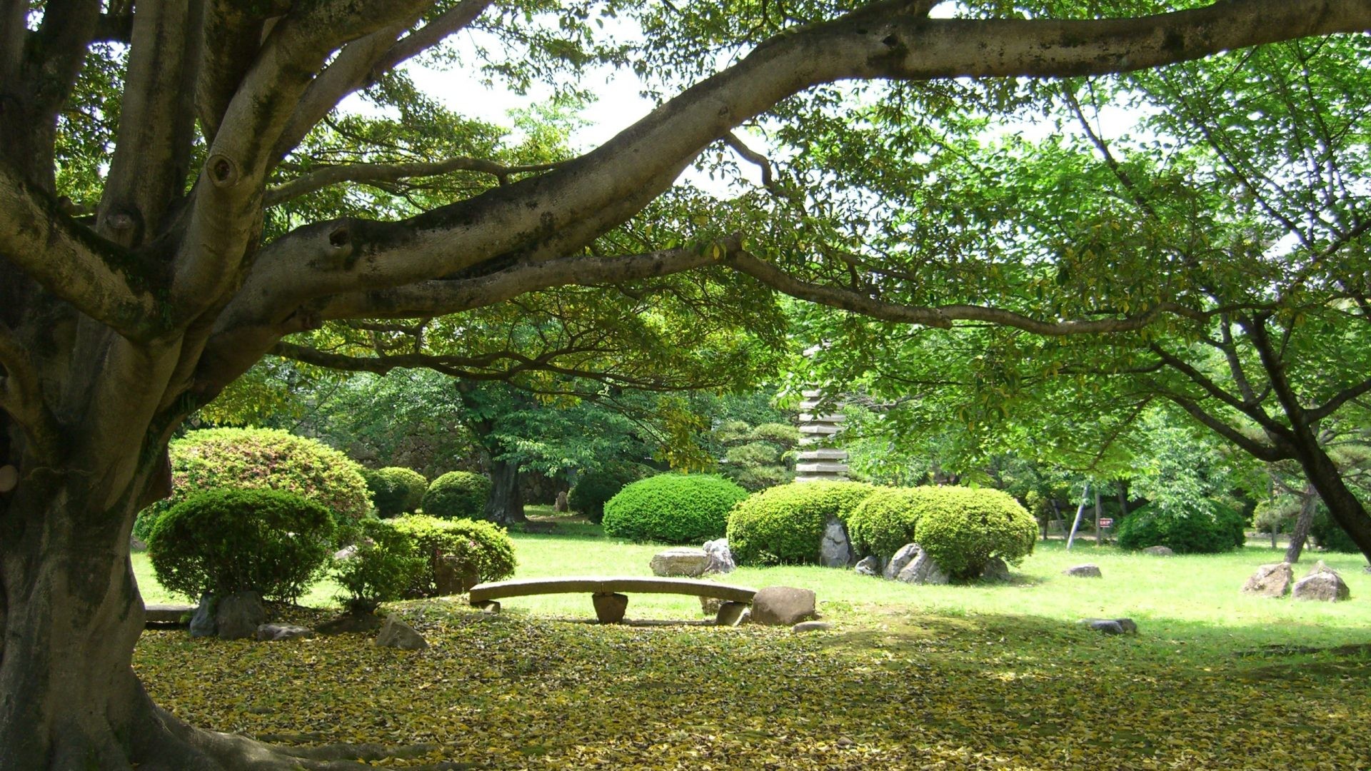 1920x1080 Gardens Tag - Japanese Gardens Seat Trees Zen Statue Grounds Tranquil Japan  Shrubs Leaves Himeji Castle