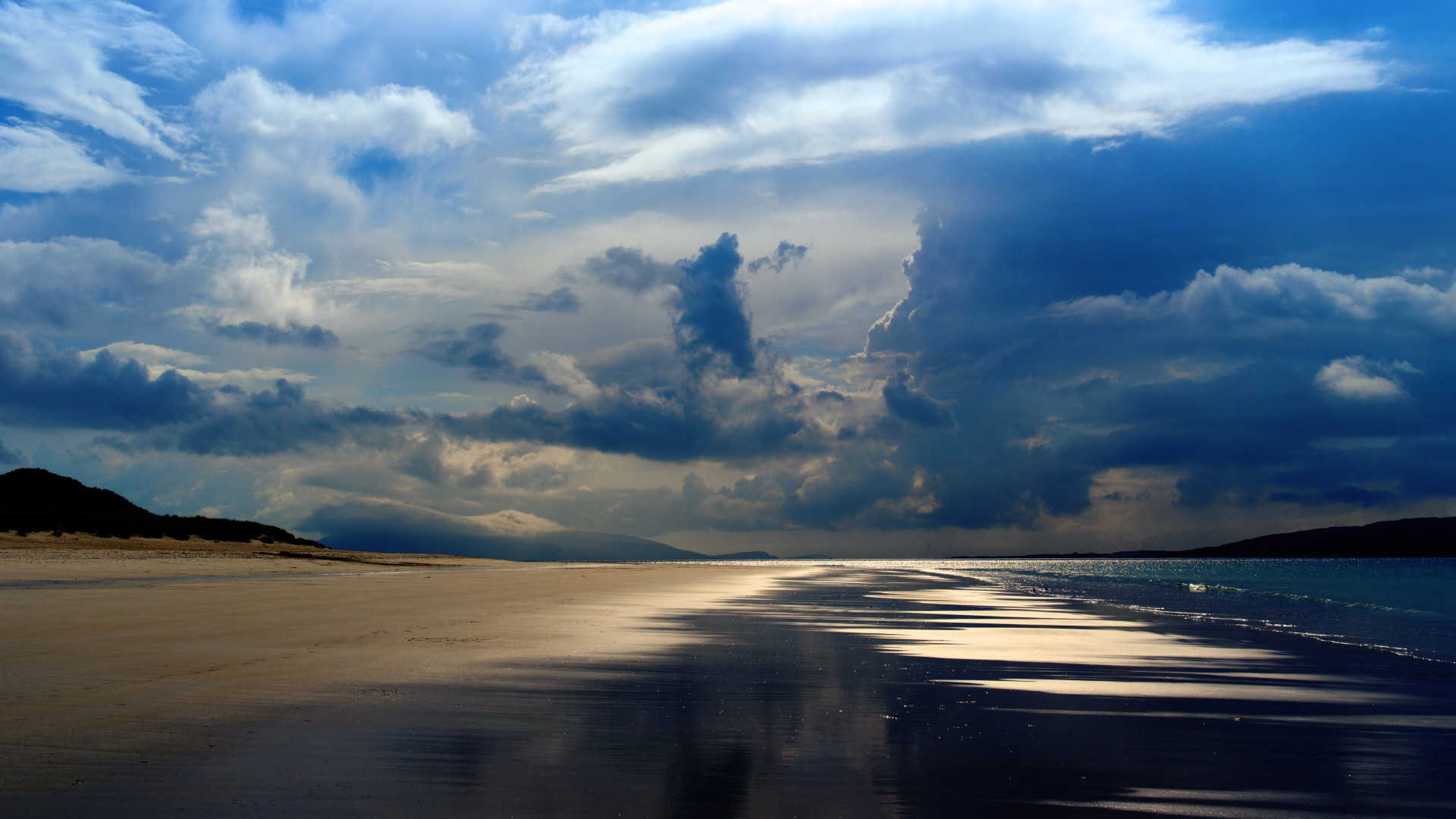 1920x1080  Wallpaper sea, ocean, evening, beach, sand, sky, clouds
