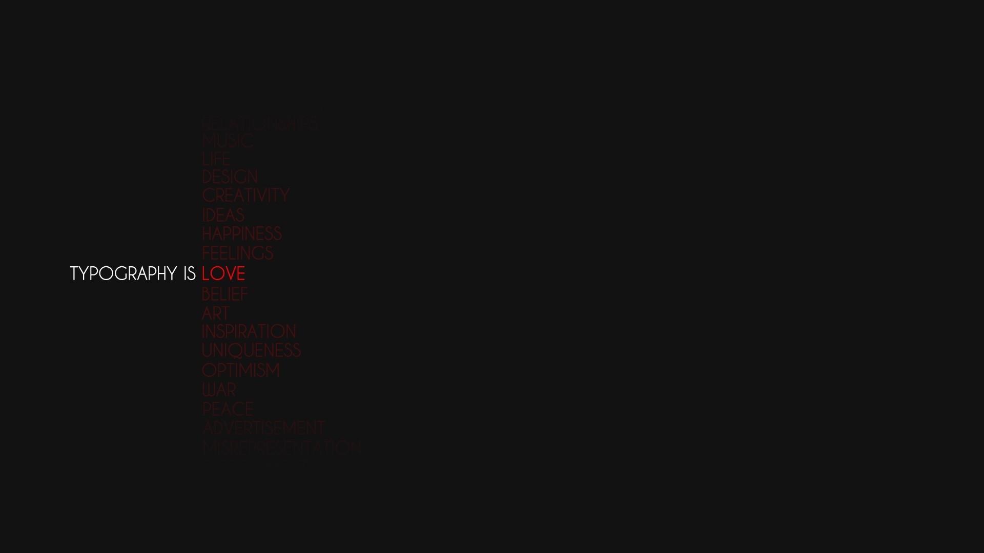 1920x1080  Wallpaper typography is love, black, black background, sign,  reflections