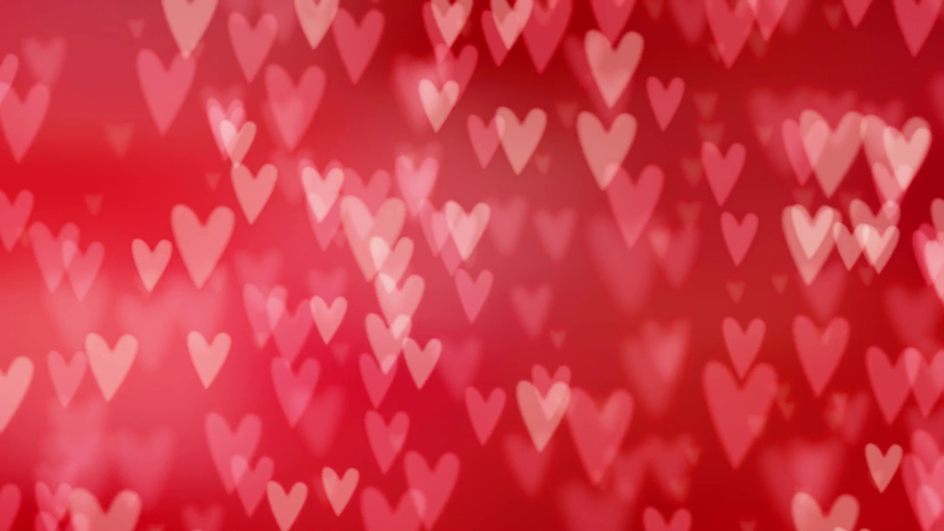 1920x1080 Subscription Library Valentines day or wedding abstract blurred background  with falling red hearts. Glittering bokeh lights.