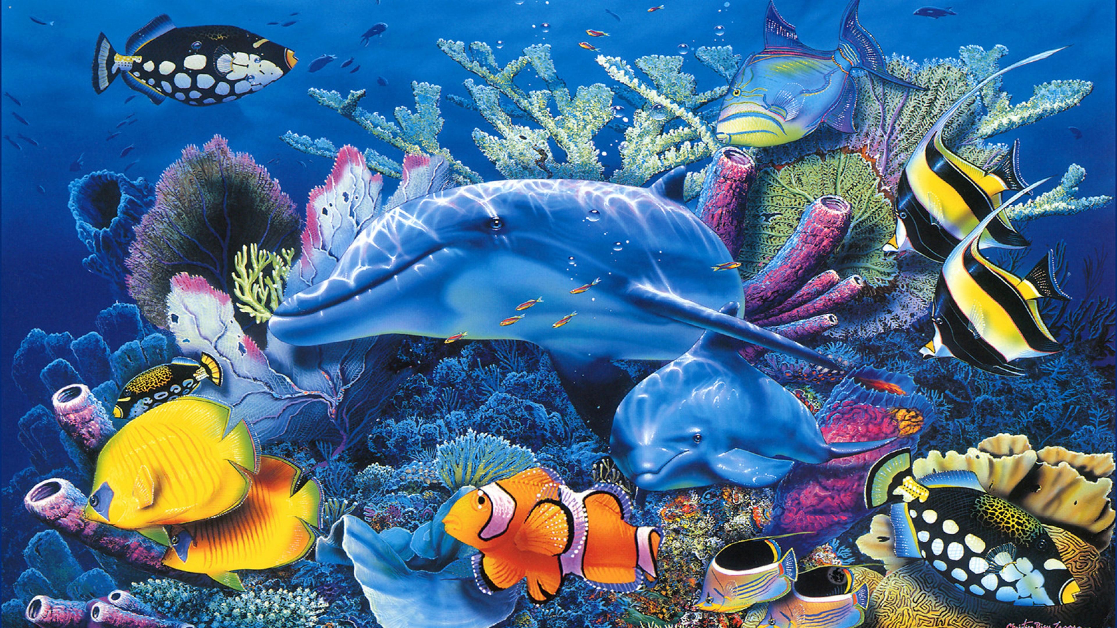 3840x2160 wallpaper.wiki-Dolphin-Sea-Blue-Aquarium-Nice-Fish-
