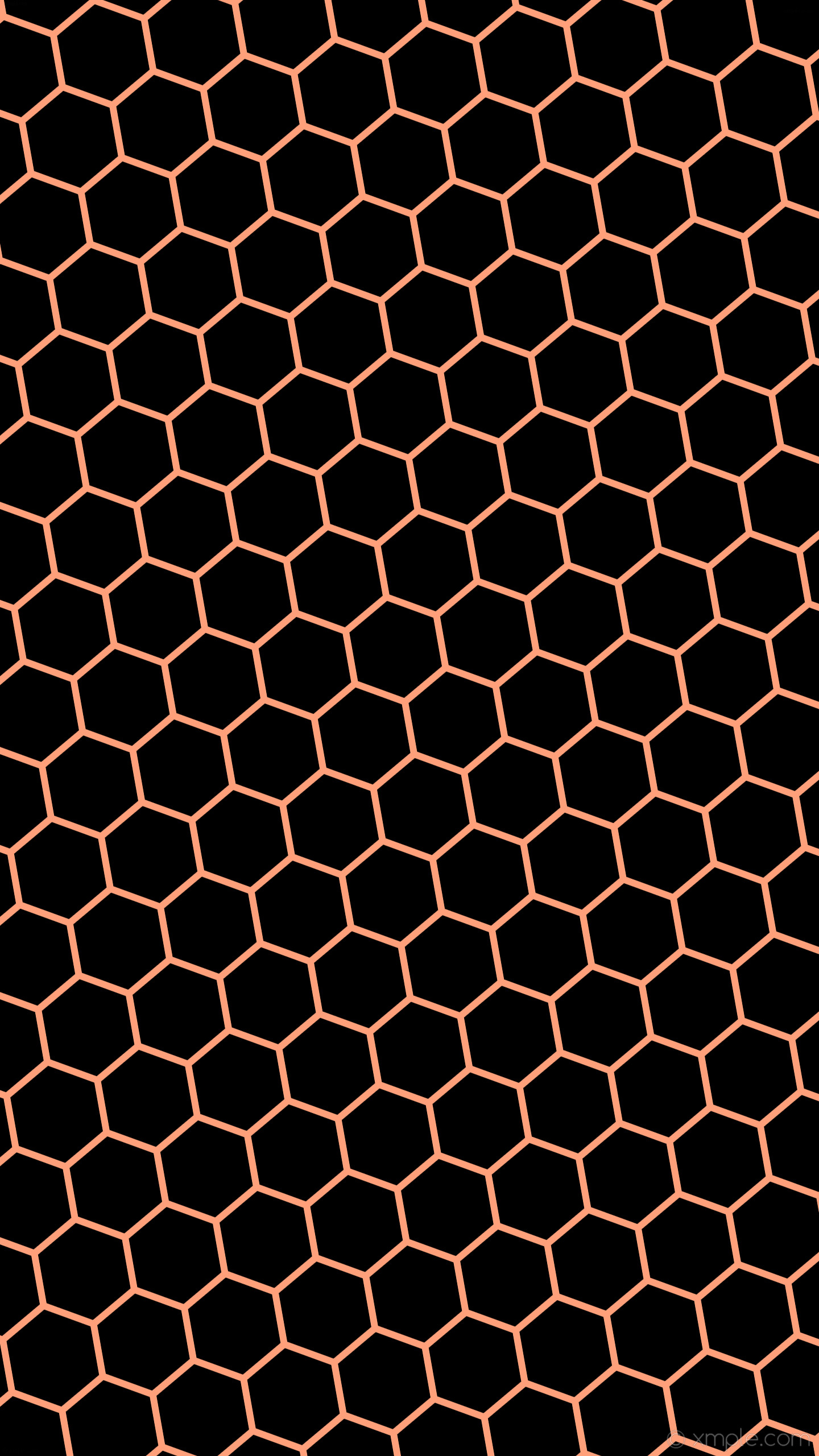 1440x2560 wallpaper beehive red honeycomb hexagon black light salmon #000000 #ffa07a  diagonal 10Â° 12px