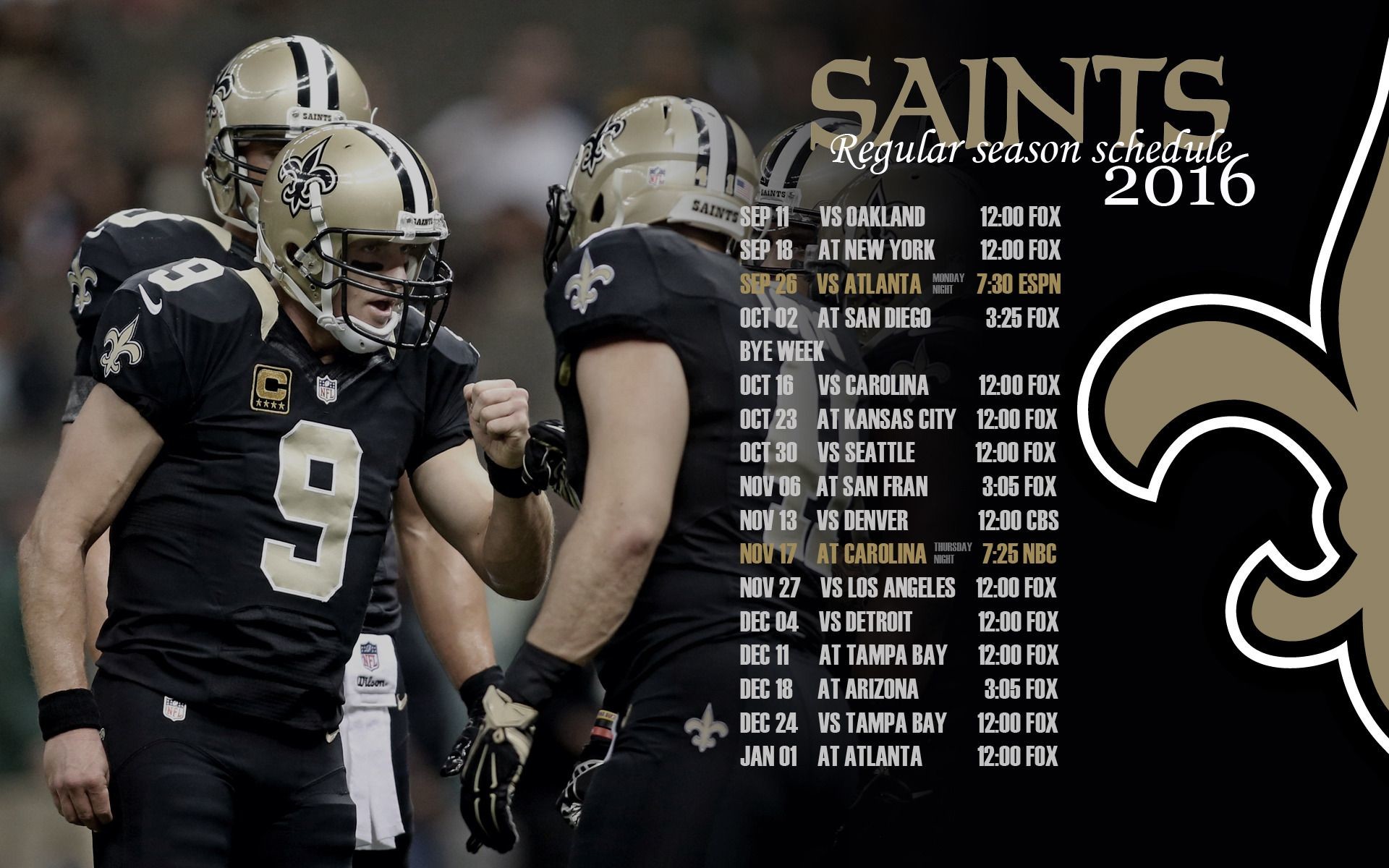 1920x1200 NEW ORLEANS SAINTS 2016 SCHEDULE WALLPAPERS** | TigerDroppings.com