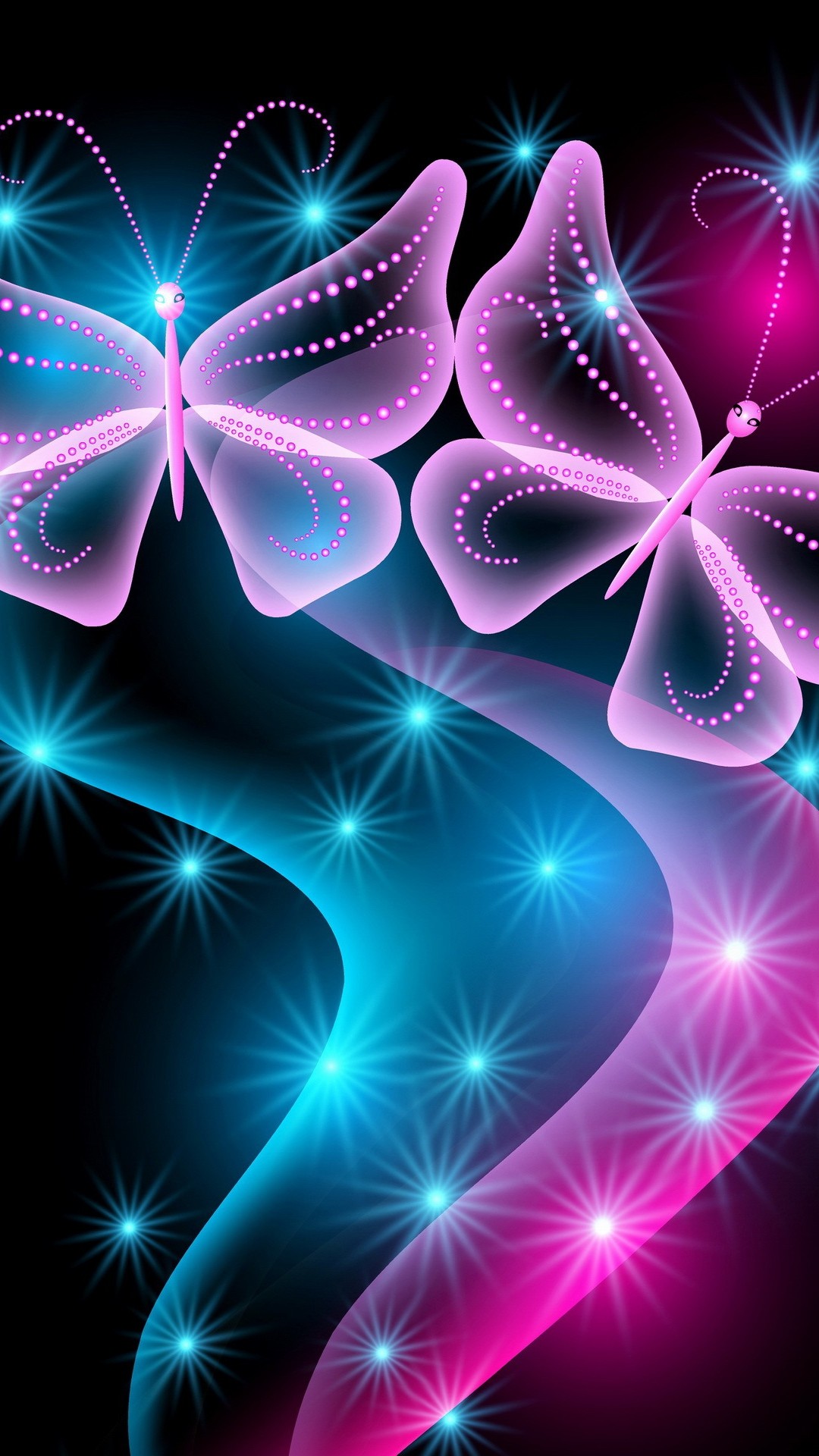1080x1920 Butterflies Neon Light Abstract Black Background iPhone 8 wallpaper