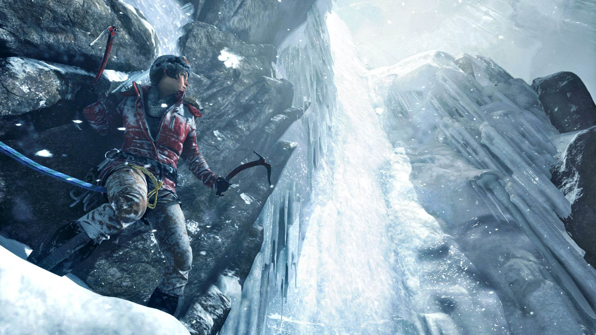 1920x1080 Lara Croft Mountain Climbing - Rise of the Tomb Raider  wallpaper