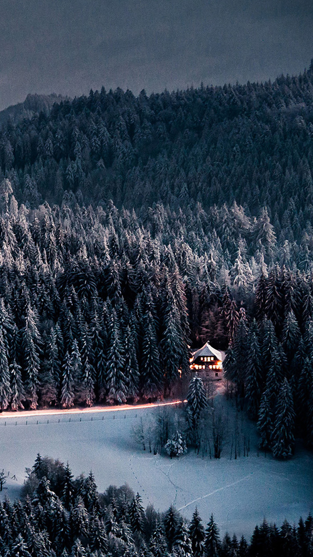1080x1920 Winter Snow Forest Chalet Retreat iPhone 8 wallpaper