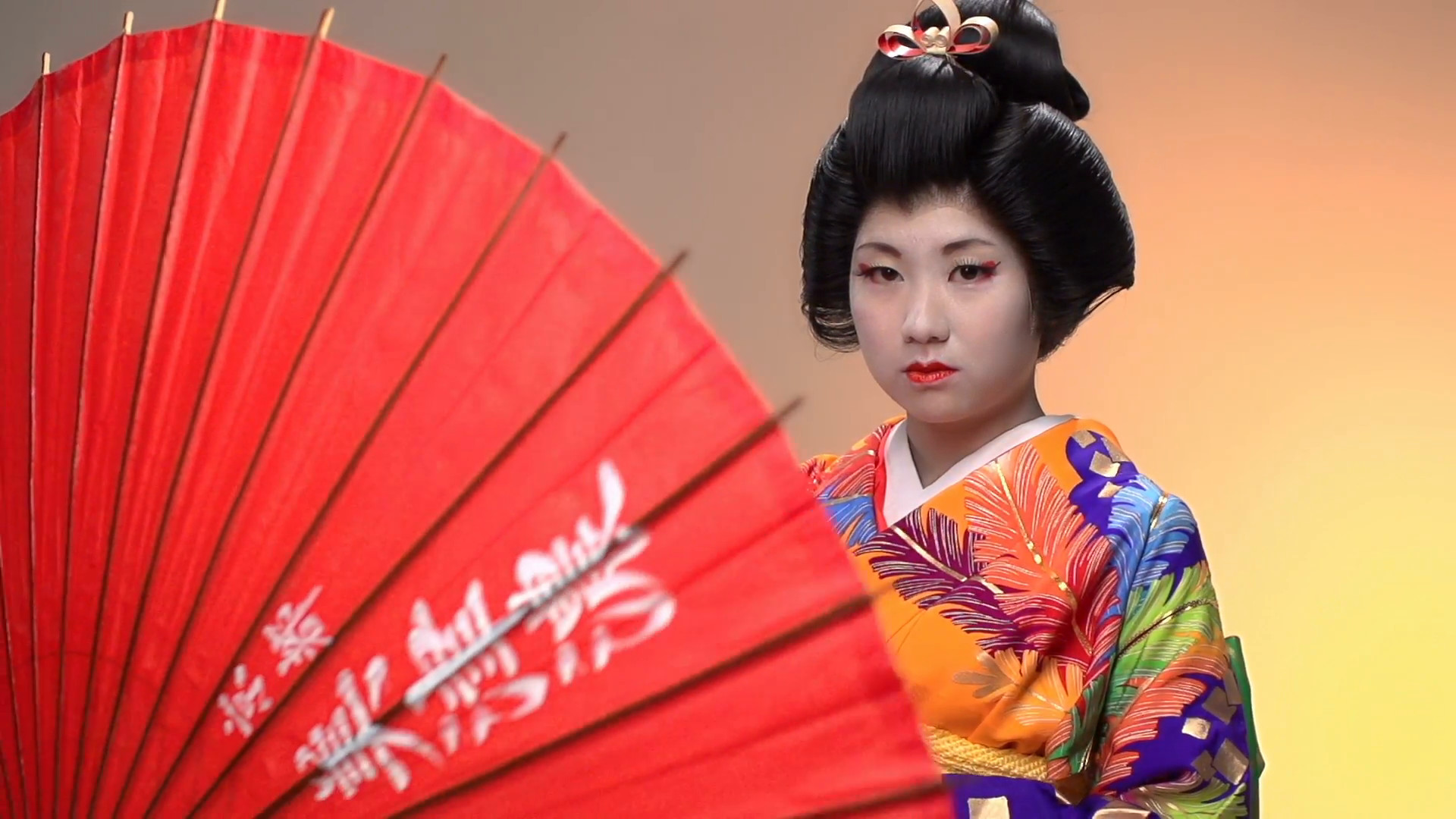 1920x1080 Japanese geisha performer posing in Studio with umbrellas, slow motion  Stock Video Footage - Storyblocks Video