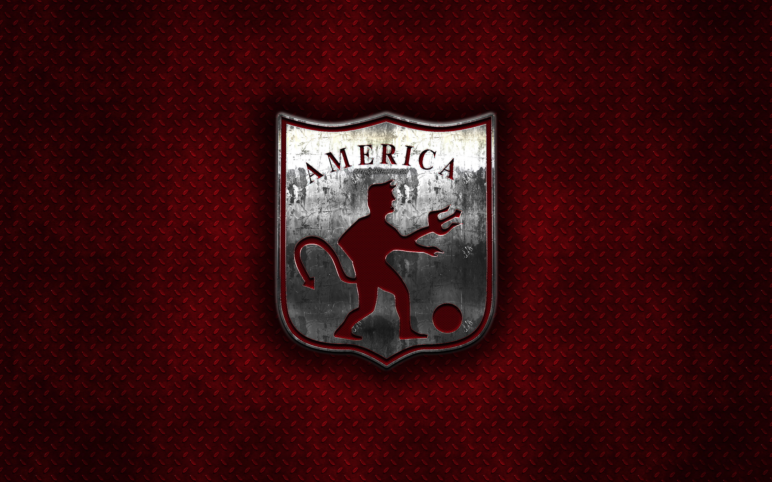 2560x1600 Cd america de cali colombian football club red metal texture metal logo  emblem jpg  America