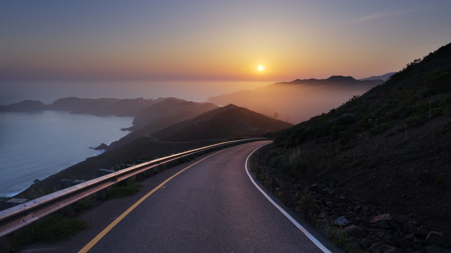 1920x1080 ... Background Full HD 1080p.  Wallpaper conzelman road, sunset,  turning road, sea